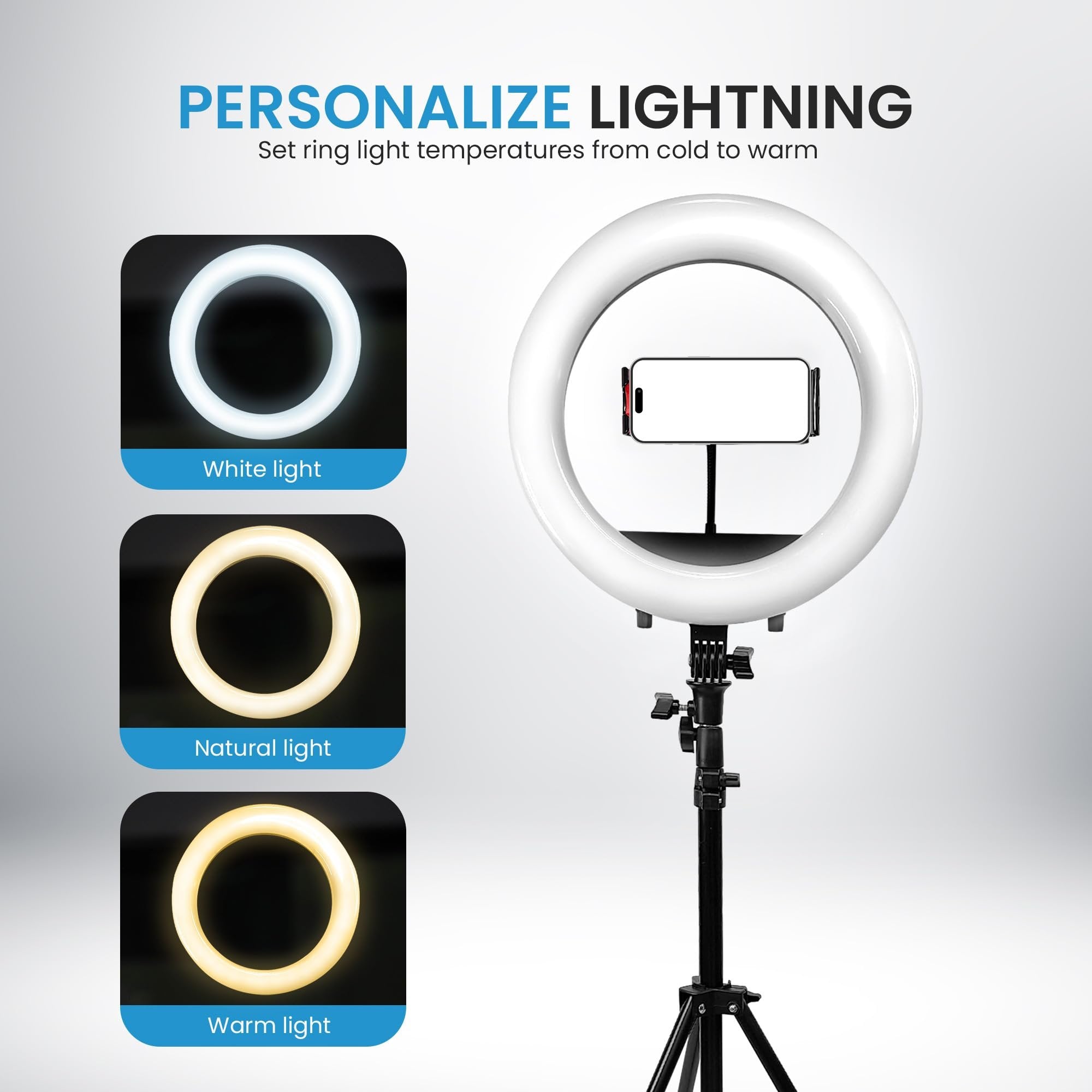 iDance LED Ring Light with Cell Phone Holder, 14", USB Powered with Bluetooth Remote Control and Foldable Adjustable Tripod Stand, Selfie, Makeup Ring Light with Universal iPad Mini Holder