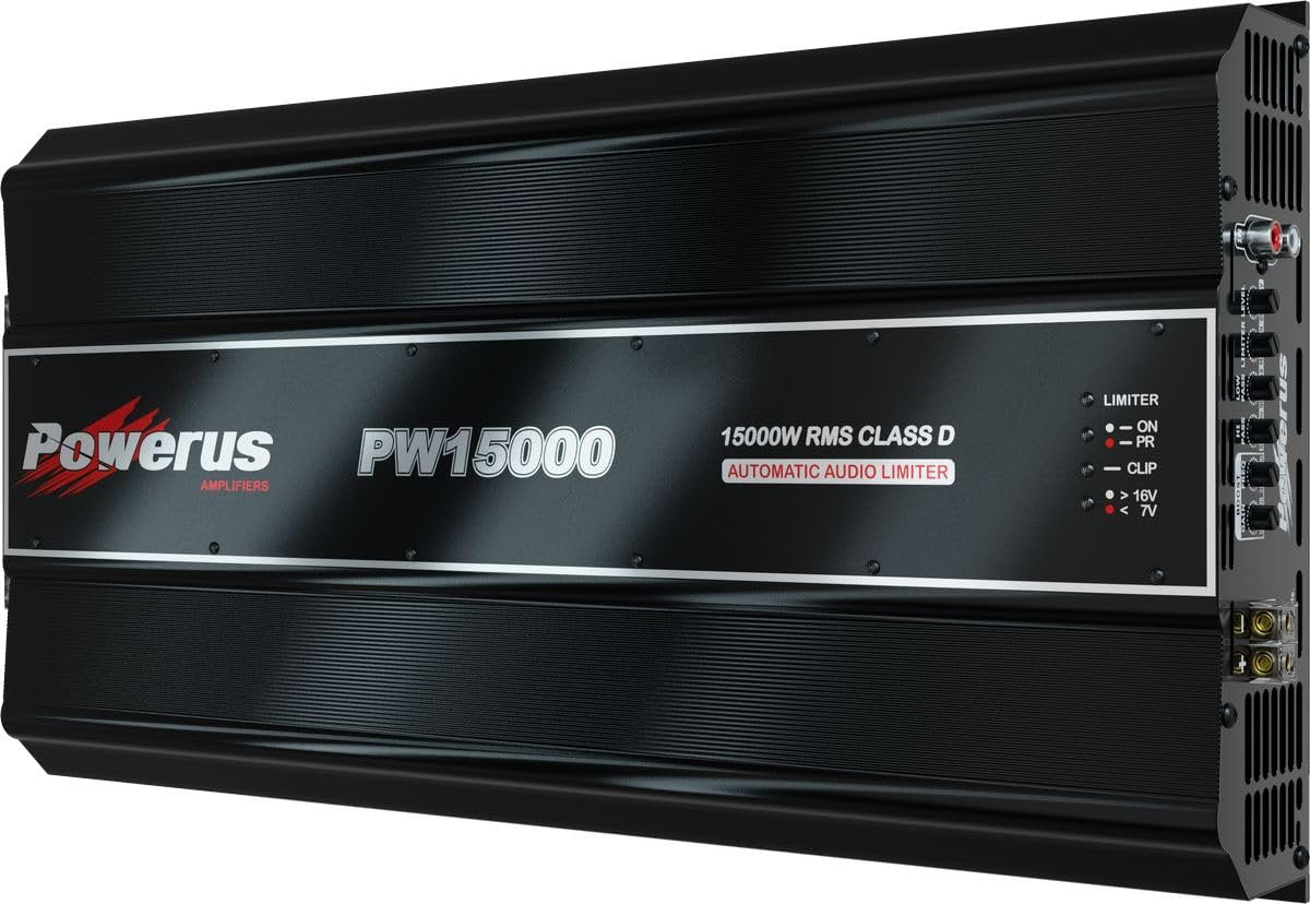 POWERUS15000.1 Car Amplifier 1 Ohm 15,000 Watts RMS Class D Audio Mono Amp Speaker Automatic Audio Limiter Advanced Protection Circuits - PW15000
