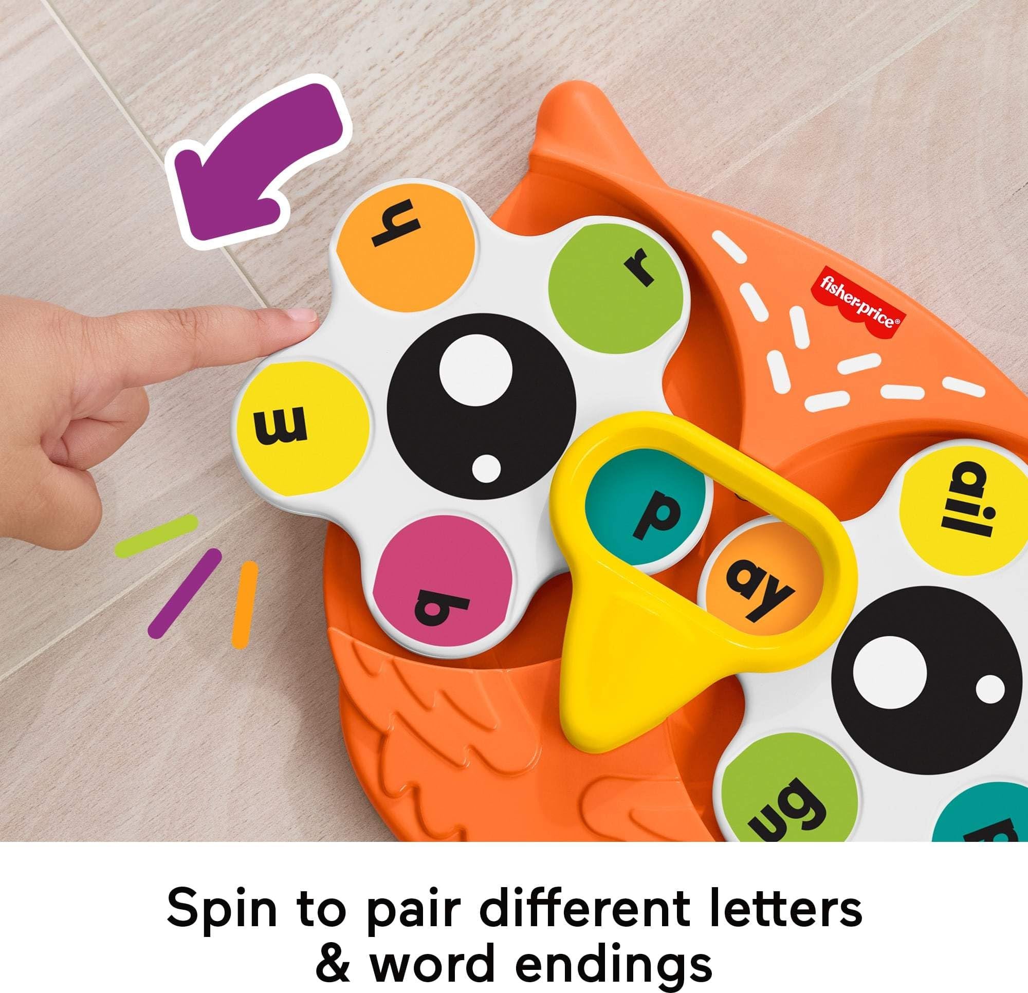 Fisher-Price Preschool Learning Toy Spin ‘n Rhyme Fidget Spinner, Owl-Themed Early Reading Activity for Kids Ages 3+ Years