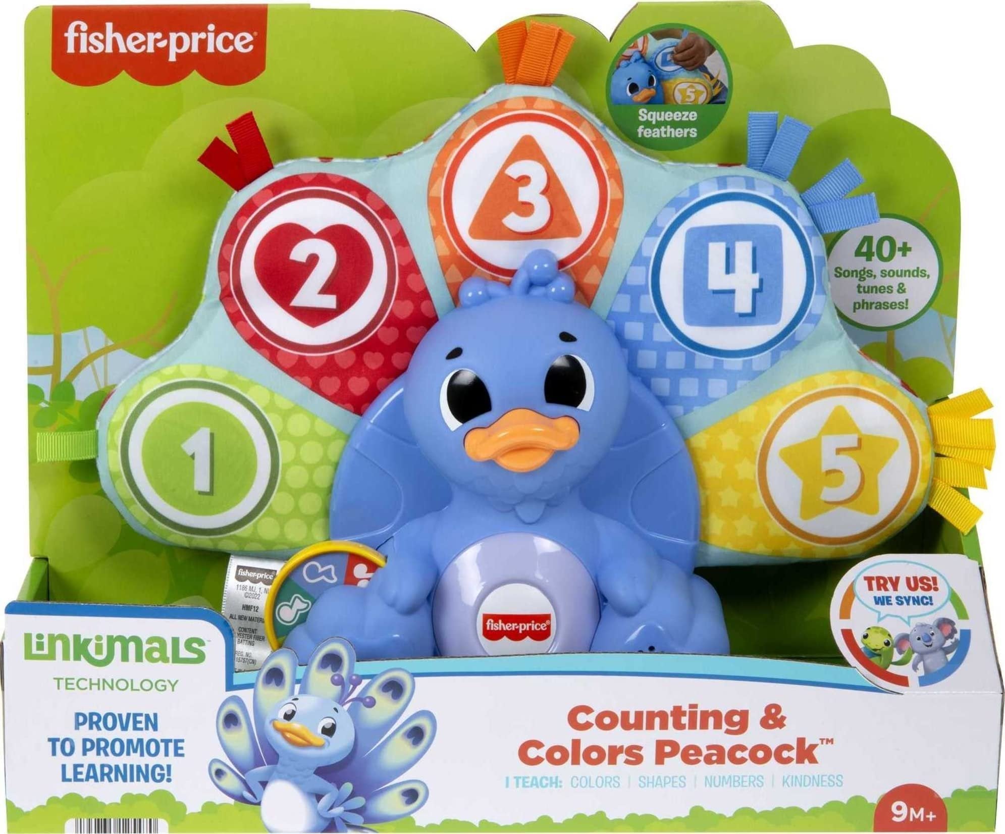 Fisher-Price Baby Learning Toy Linkimals Counting & Colors Peacock with Lights & Music for Infants Ages 9+ Months, Compatible Only with Linkimals Items
