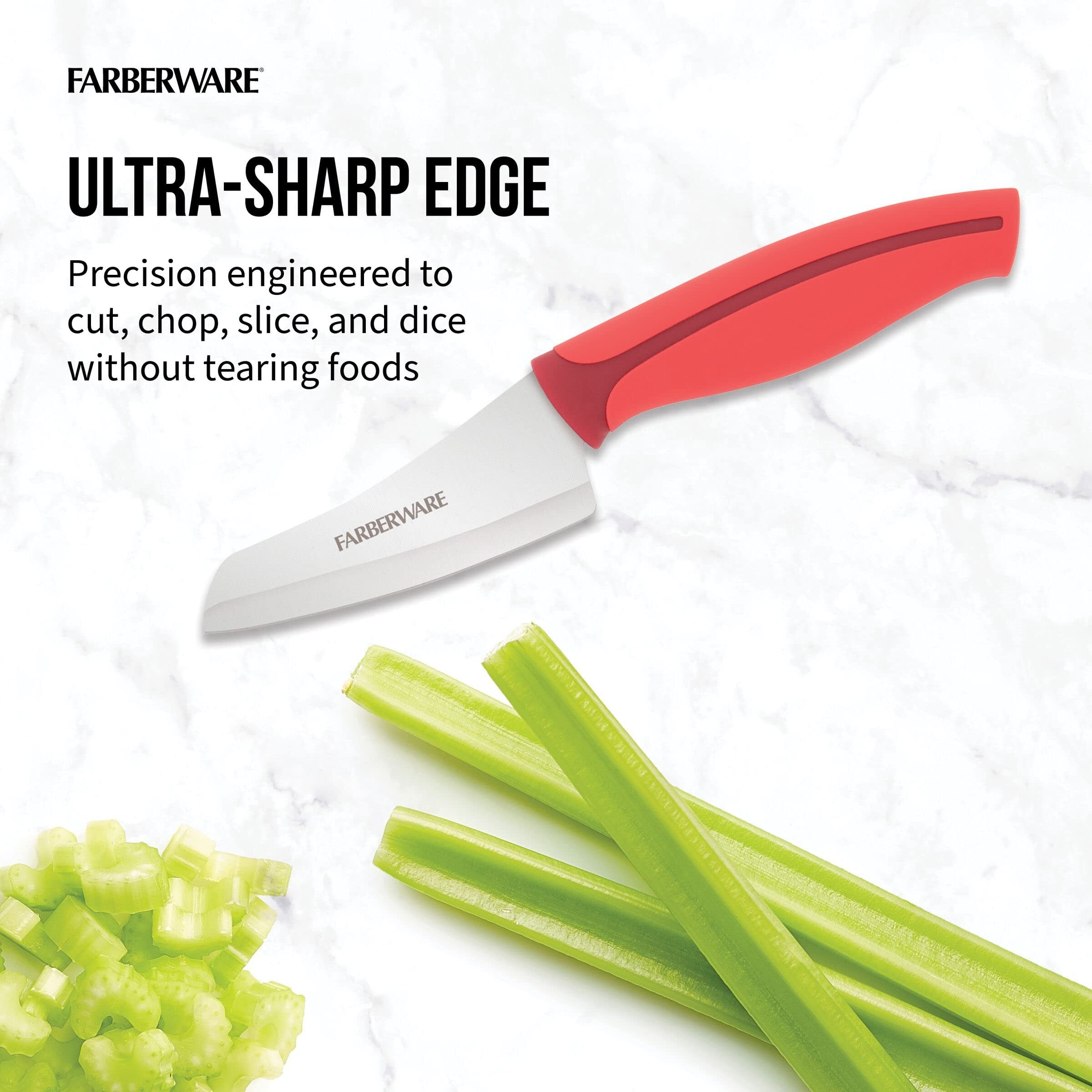 Farberware Precise Slice Santoku Parer Knife, 3.5 Inch, Red