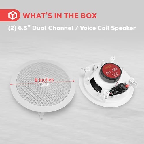 Pyle 6.5'' In-Wall/In-Ceiling Midbass Speakers (Pair) - 2-Way Woofer Speaker System Directable 1” Titanium Dome Tweeter Flush Mount Design w/ 65Hz - 22kHz Frequency Response 250 Watts Peak - PDIC60