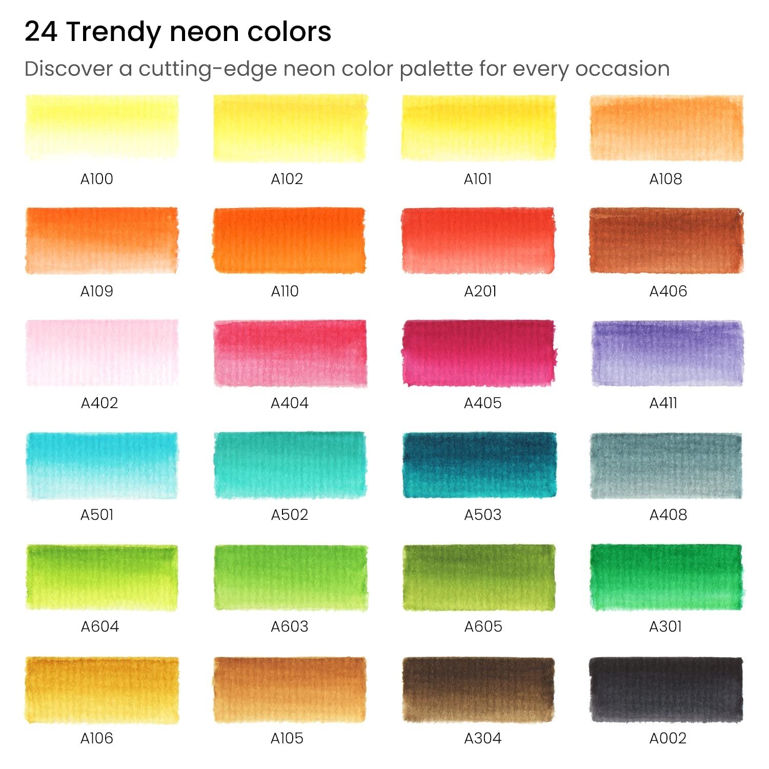 ARTEZA Dual Tip Brush Pens, 24 Watercolor Calligraphy Markers, Bright and Neon Tones, Nylon Brush and Fine Tip