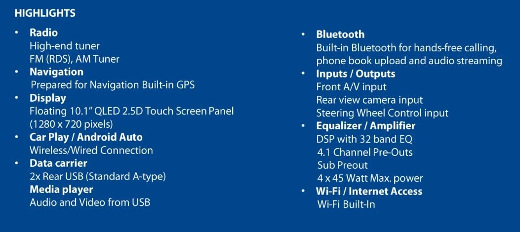 BLAUPUNKT CALI1000 10.1-inch Car Multimedia QLED 2.5D Touch Screen Panel Quad Core 2.0GHz Processor Supports Apple CarPlay Android Built-in WiFi Bluetooth GPS Navigation Capabilities