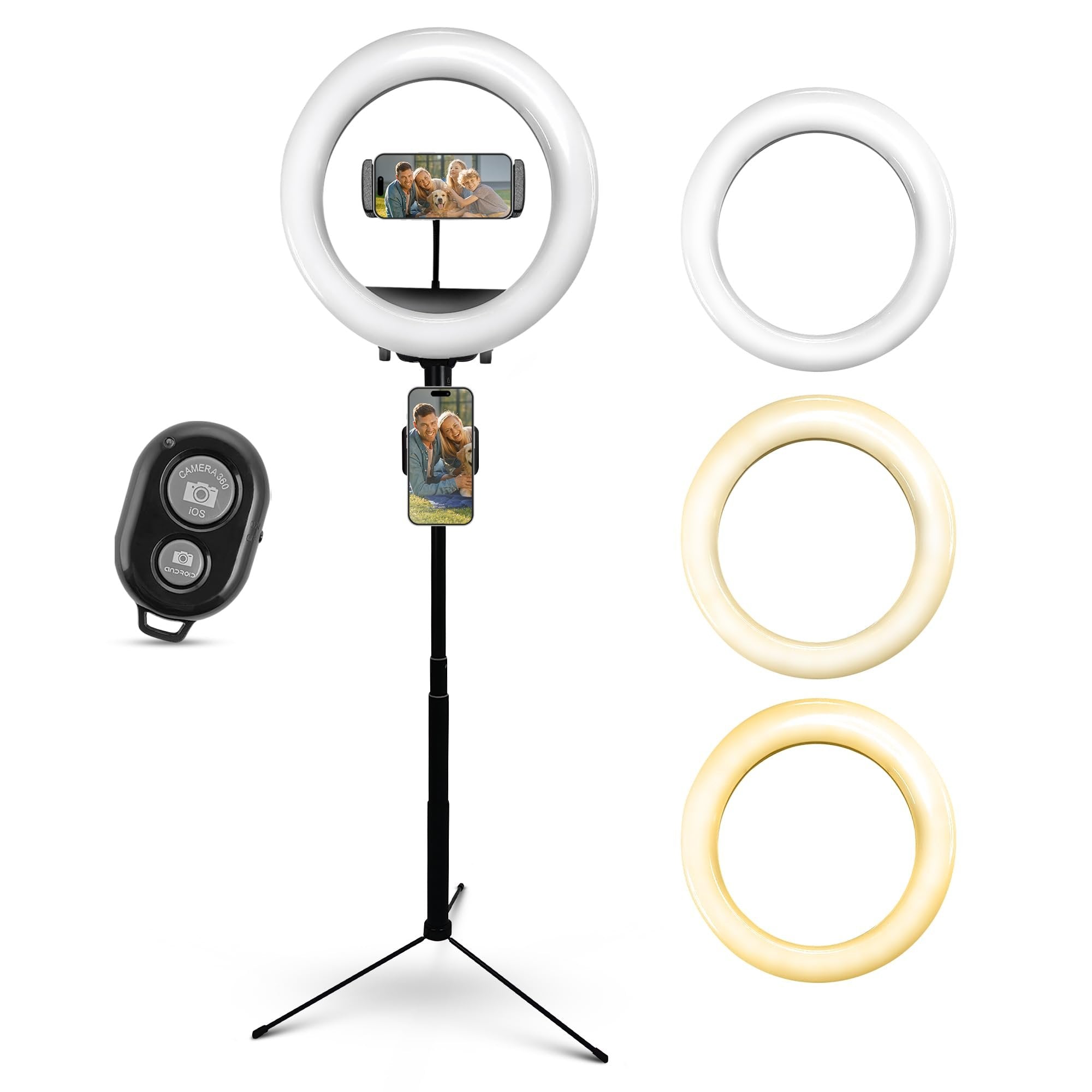 iDance LED Ring Light with Cell Phone Holder, 10", USB Powered with Bluetooth Remote Control and Foldable Adjustable Tripod Stand, Selfie, Makeup Ring Light with Universal iPad Mini Holder