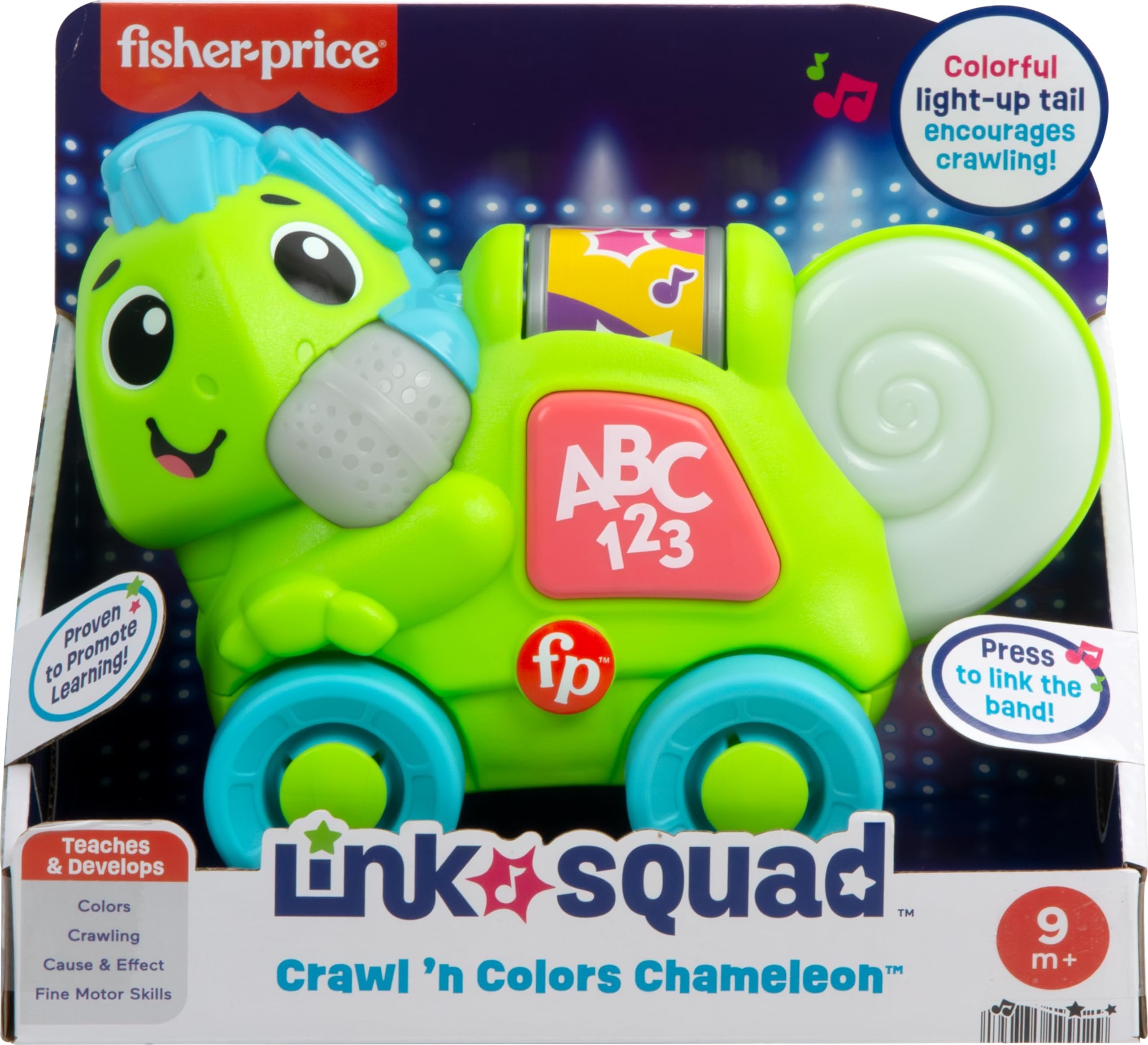 Fisher-Price Baby Learning Toy Link Squad Crawl ‘n Colors Chameleon with Music & Lights for Ages 9+ Months, Compatible Only with Link Squad Items