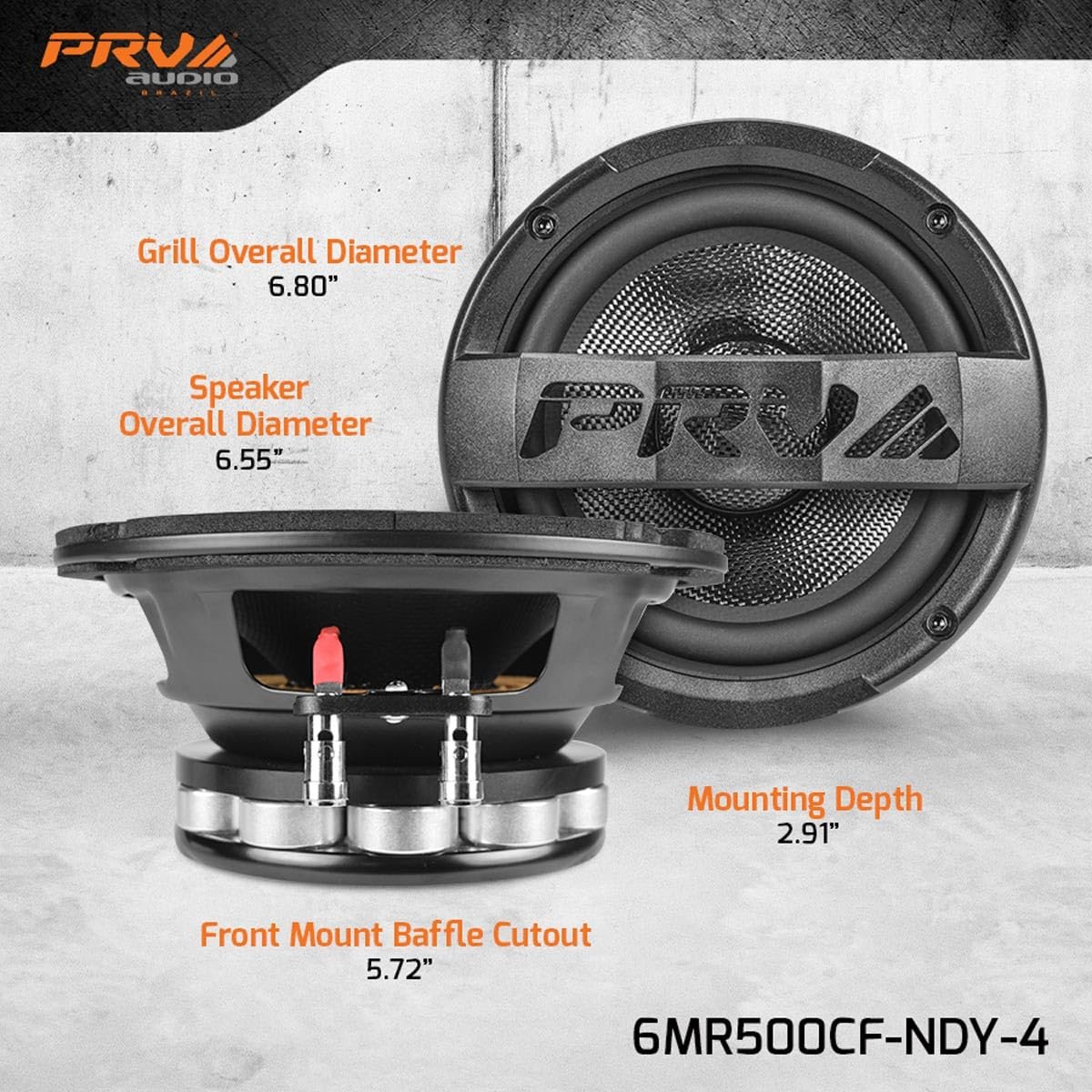 PRV AUDIO Carbon Fiber 6.5" Midrange Speaker 500 Watts 4 Ohm Neodymium 6MR500CF-NDY-4 Water Resistant Pro Audio Loudspeaker for Boat UTV 4-Wheeler Motorcycle (2 Speakers)