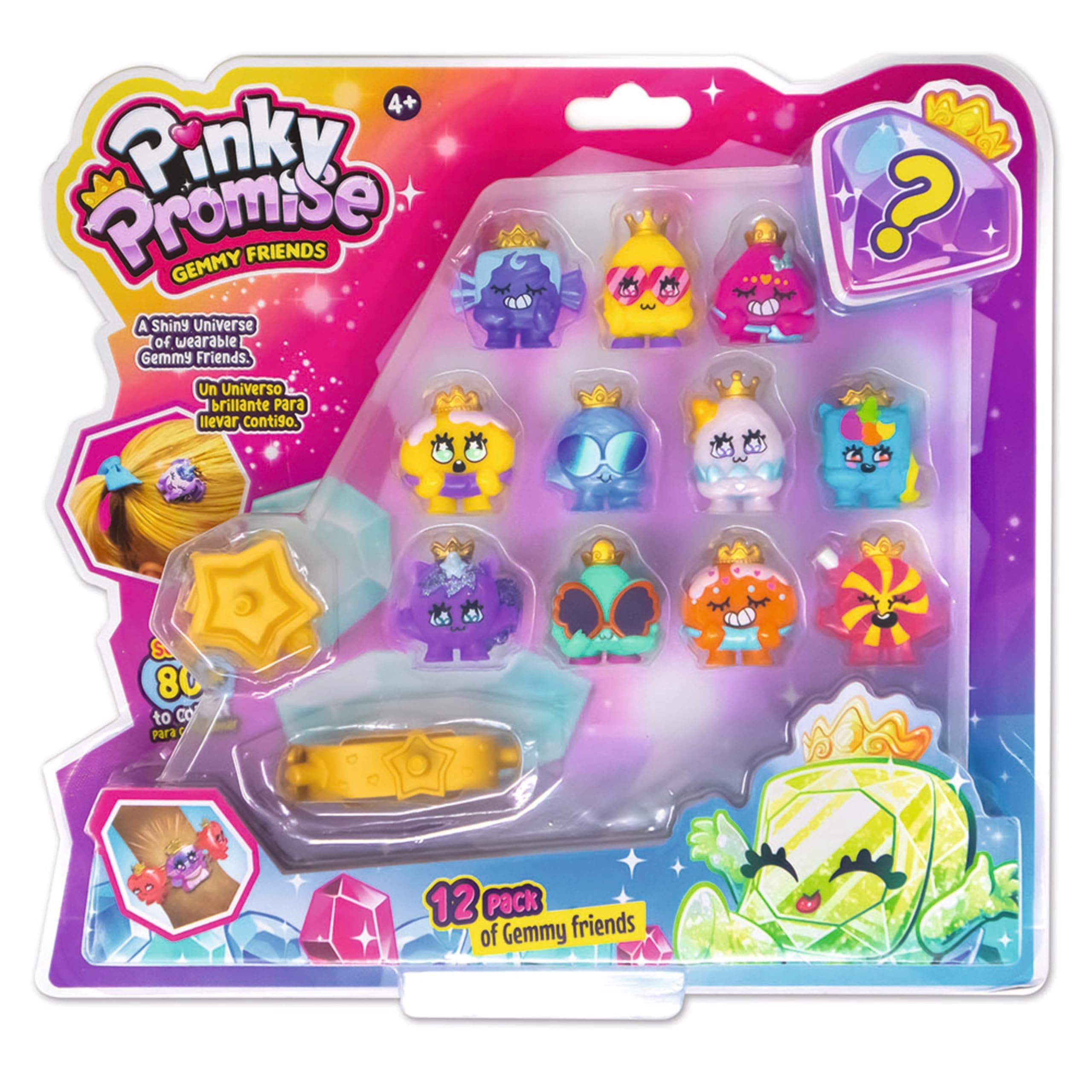 Pinky Promise Gemmy Friends Pretend Play Pack with 12 Surprise Characters — Create Your Own Princess Jewelry Toy — 80 Different Gems to Collect and Wear — Gift for Kids and Girls Ages 4, 5, 6, or 7