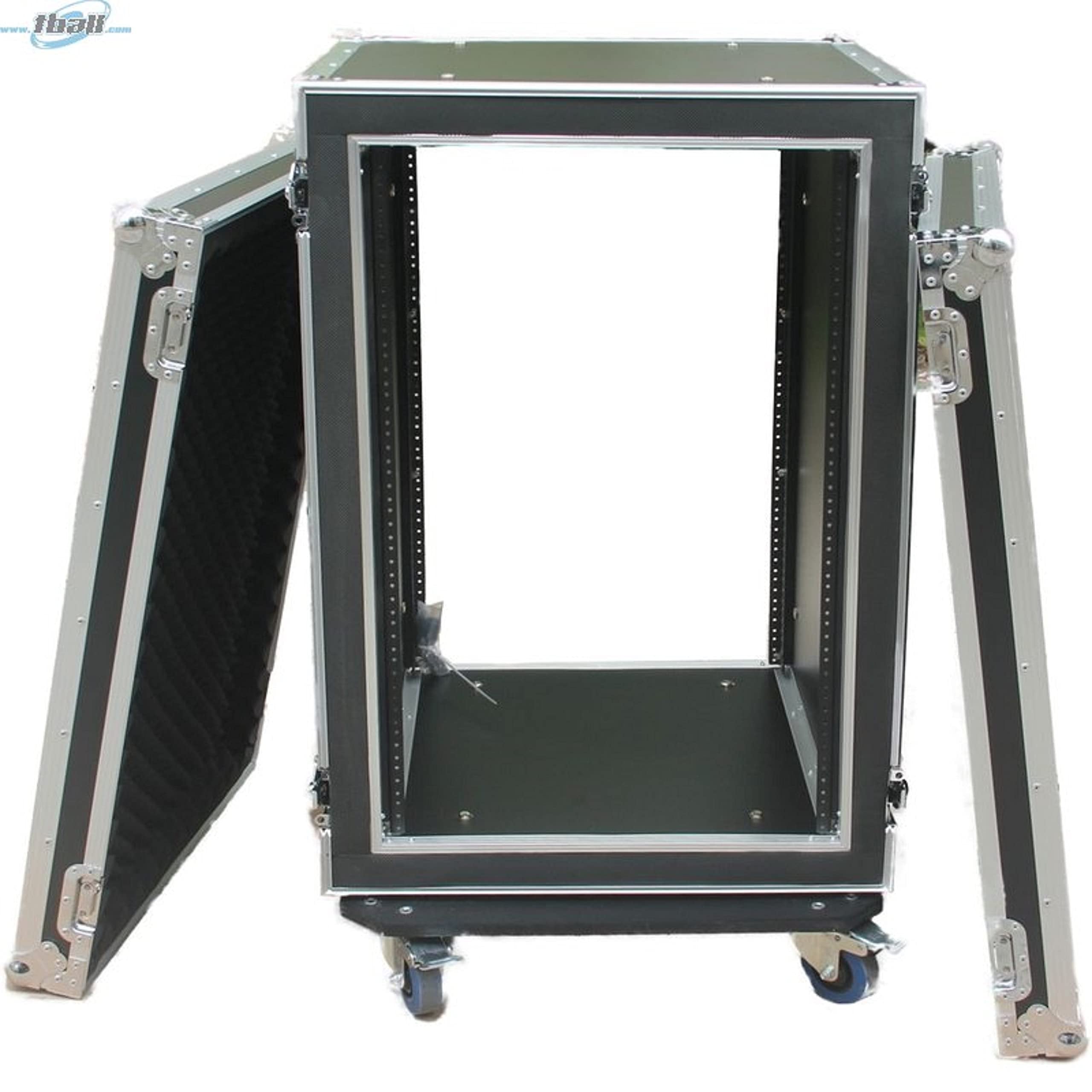 ANTAKIPRO AP-18SM21W Fly Drive Shock Mount Case for 19-in Width DJ Amplifier or Similarly Sized Equipment with Laptop Shelf and Wheels, Black