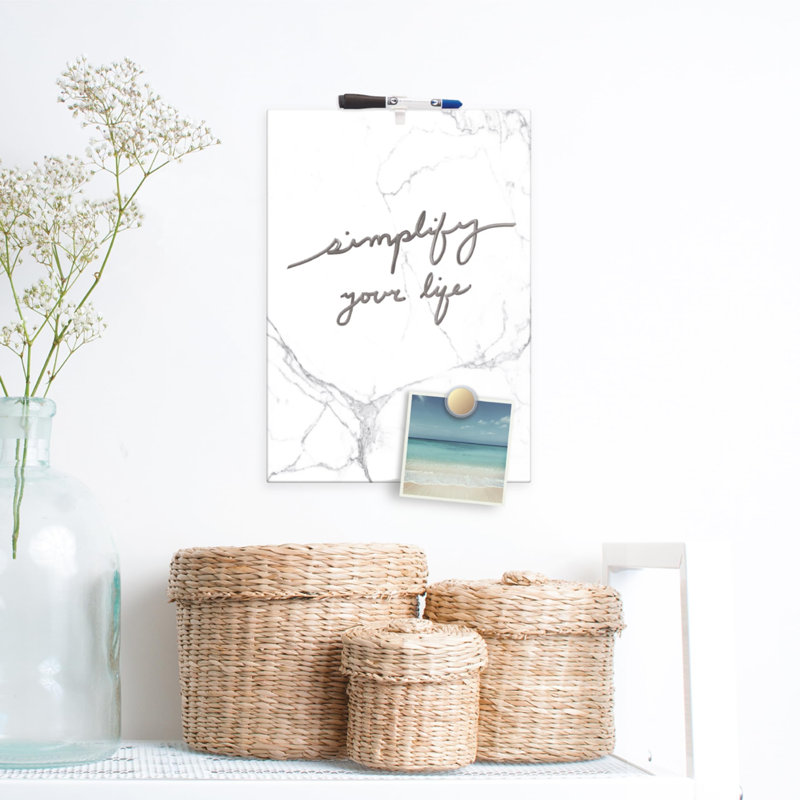 U Brands Magnetic Marble Print Dry Erase Board, 11"x15.5", Frameless, Includes Magnet and Marker