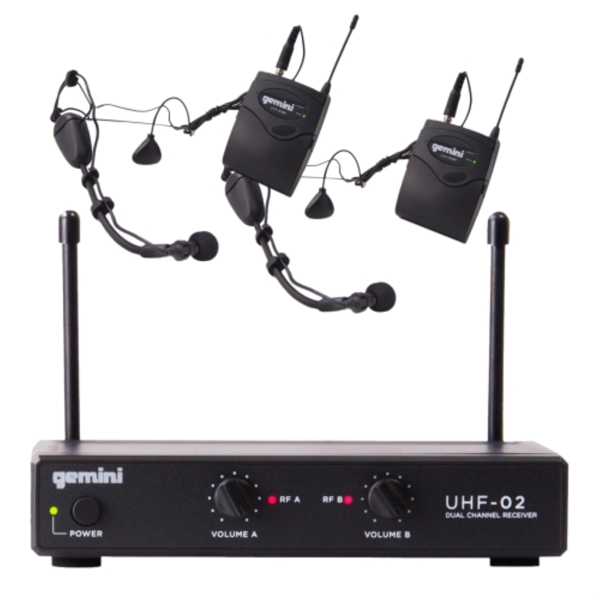 Gemini Sound UHF-02HL-S34 - Dual Channel UHF Wireless Headset & Lapel Mic System, Perfect for Fitness Instructors, Presenters, and Stage Performers