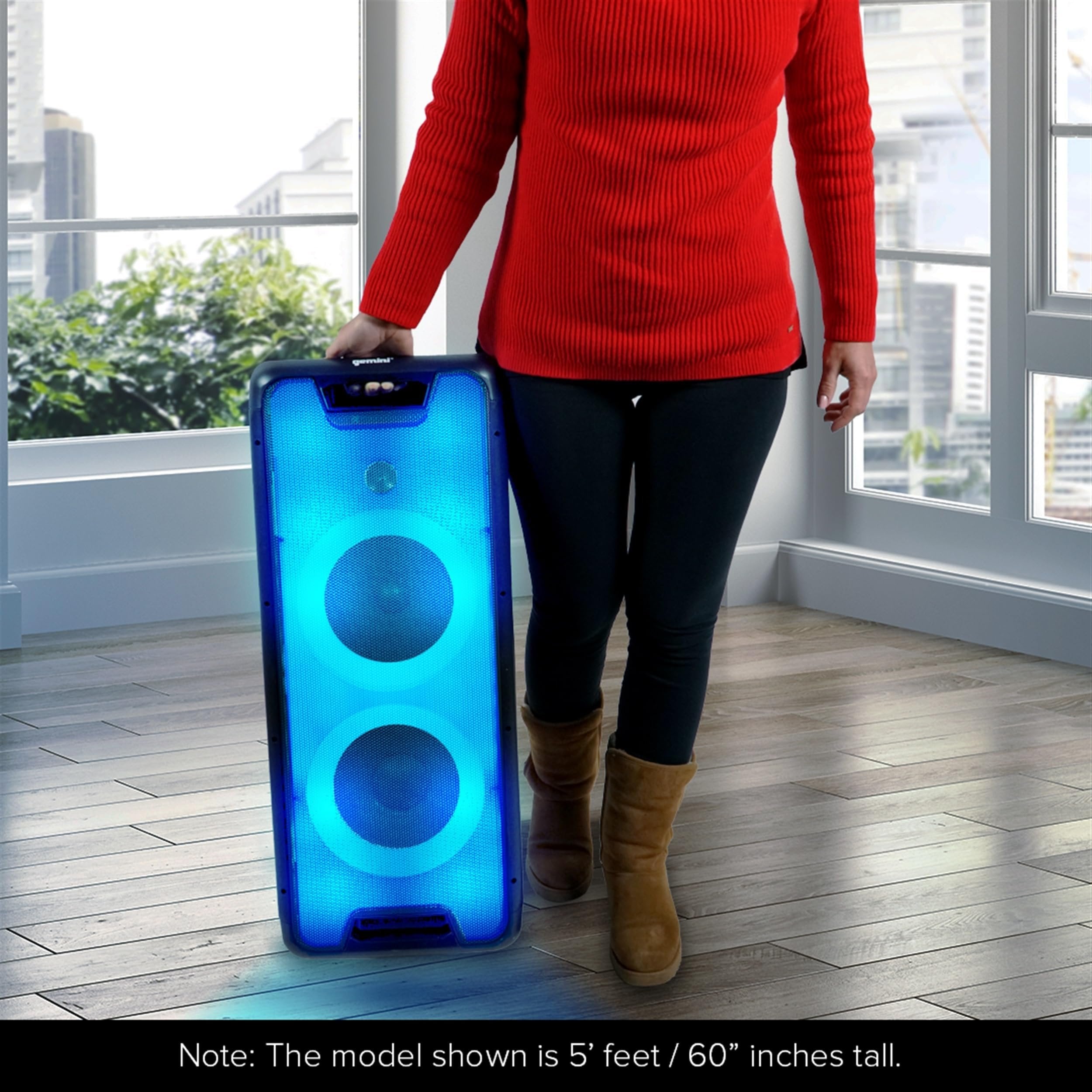 Gemini Bluetooth Speaker 1000W with LED Light Show, Dual 8" Woofers, Mic & Guitar Inputs, TWS Pairing, USB/FM/Bluetooth Playback, 16 Hr Battery, Remote Control – Perfect for Parties & Events (GLS-880)