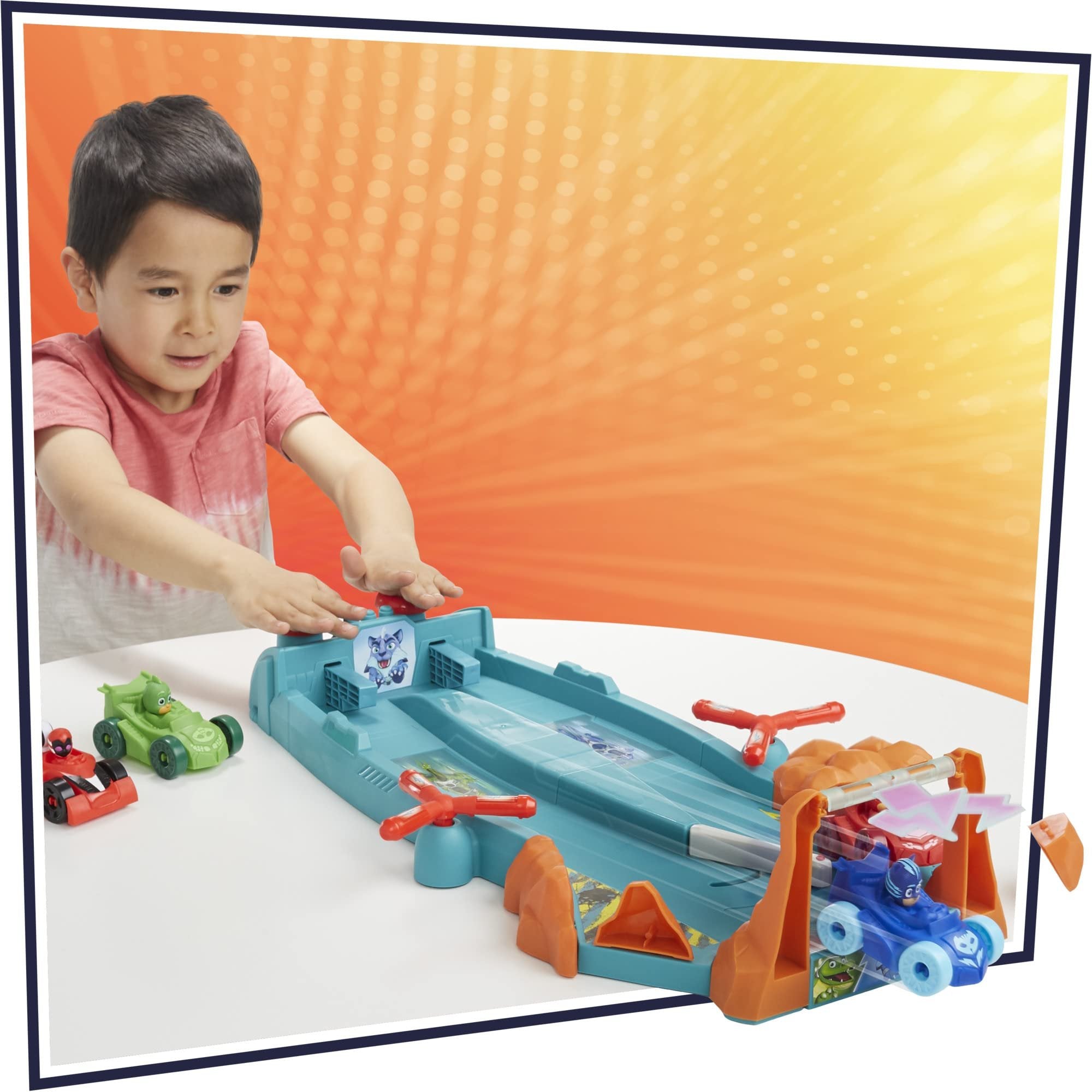 PJ Masks Animal Power Smash and Zoom Racetrack Preschool Toy, Zoomzania Raceway Vehicle Playset with 4 Cars for Kids Ages 3 and Up