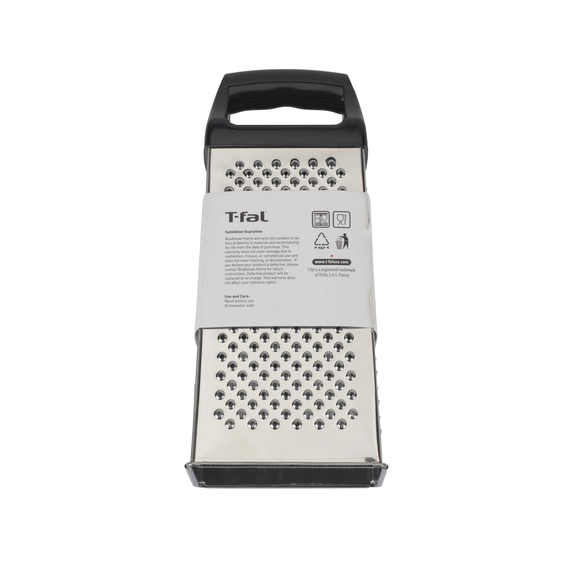 Stainless Steel Box Grater (9 x 4 x 3 inches), 4 Sided Hand Shaver, Grater and Slicer, Great for Parmesan Cheese, Vegetables, Ginger, XL Size, Black handle