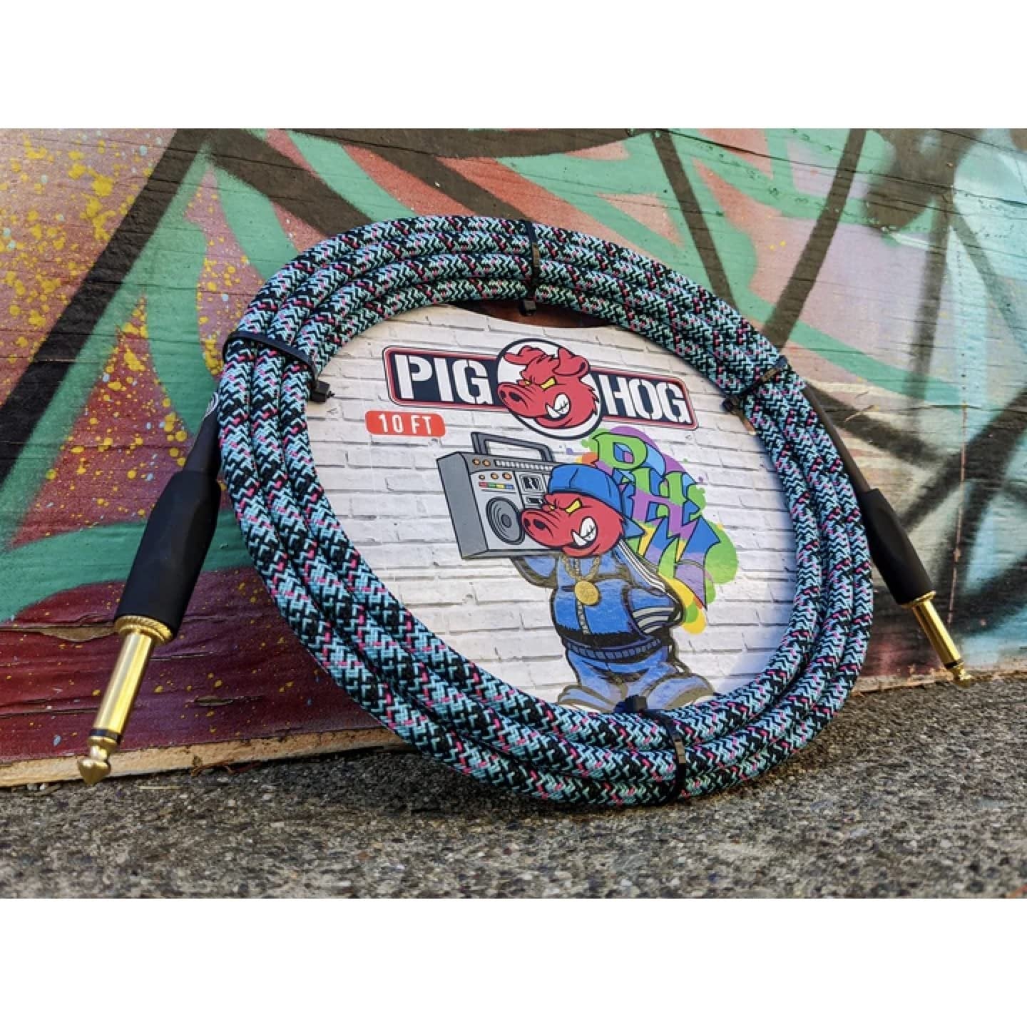 Pig Hog"Blue Graffitti Woven Instrument Cable, 10-Foot Straight Plugs