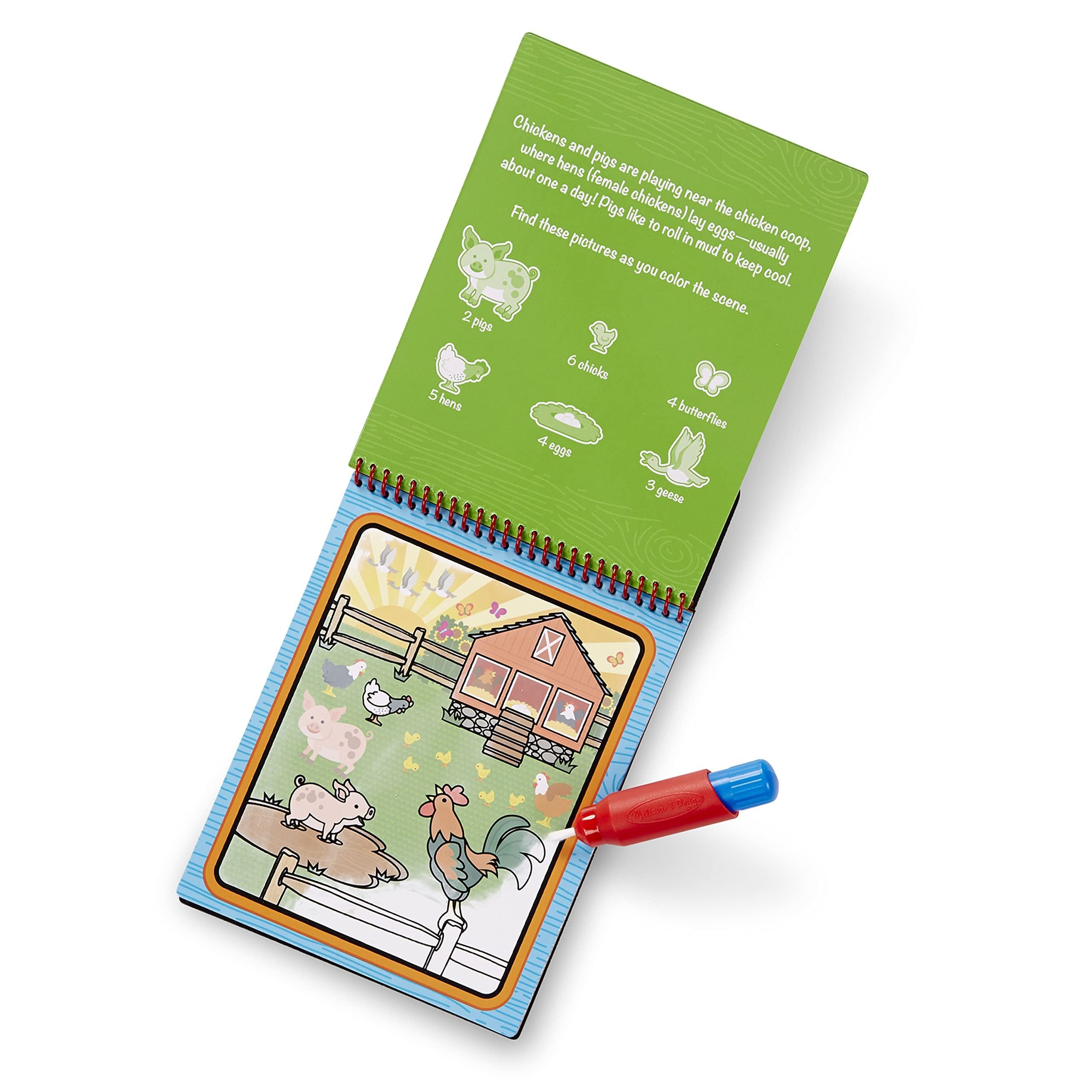 Melissa & Doug Water Wow! Mess Free Coloring Book, Reusable Water-Reveal Activity Pad, On The Farm, Travel Toys, Party Favors, for Toddlers & Kids Ages 3+