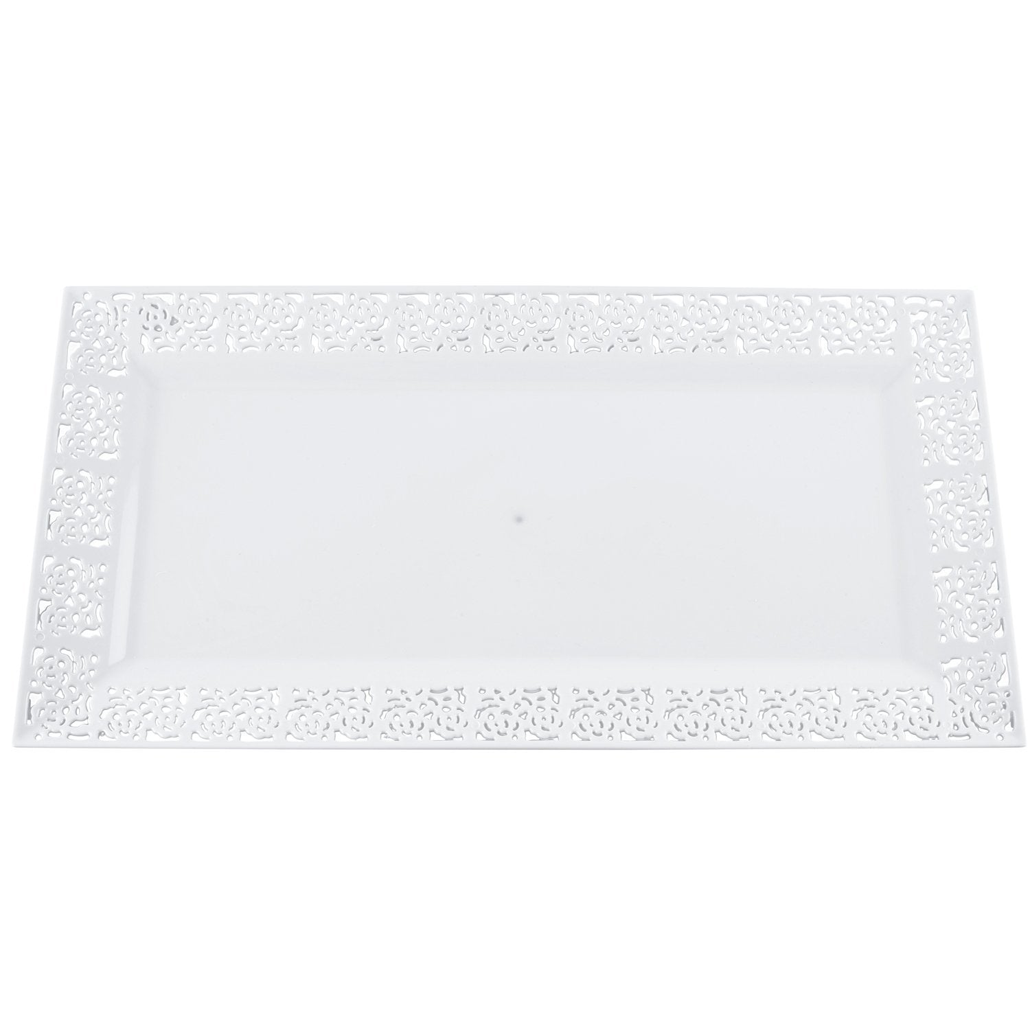 Silver Spoons and More,white Lace Rim 14"x7.5" Heavyweight Plastic Set of 2 Serving Trays