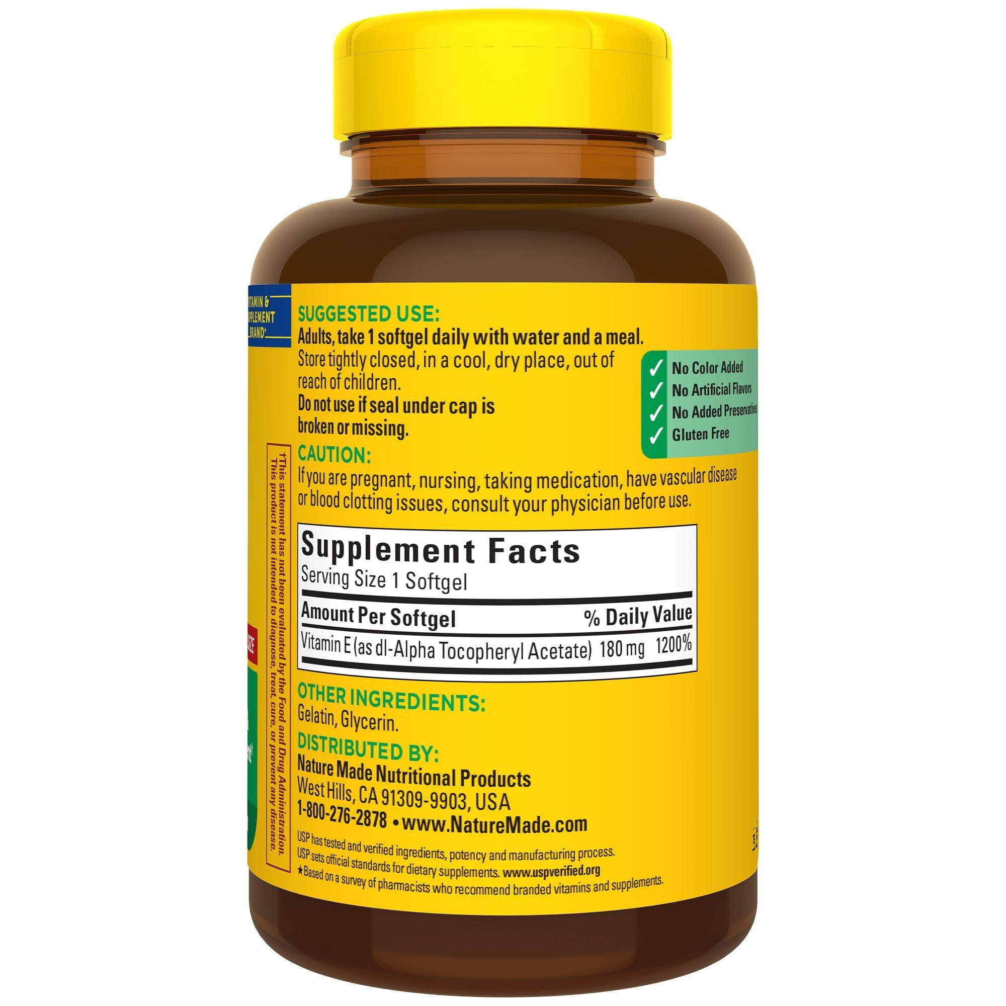 Nature Made Vitamin E 180 mg (400 IU) dl-Alpha, Dietary Supplement for Antioxidant Support, 300 Softgels, 300 Day Supply