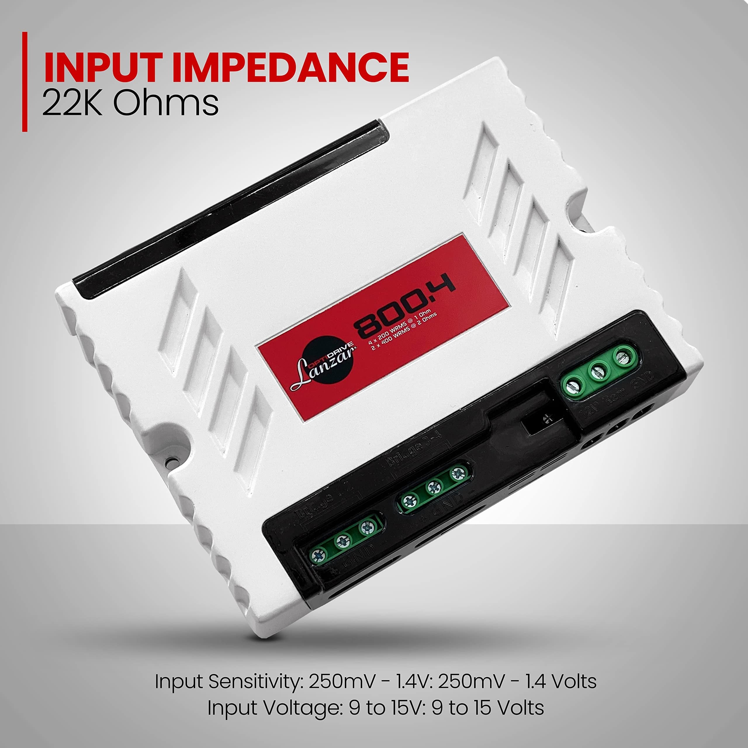 Jovial Four Channel Car Audio Mono Amplifier, 4x200 Watt Max @ 1 Ohm High-Powered Mono Car Amplifier with with Adjustable Bass Boost High Pass Filter and Low Pass Filter, Cooling Fans, White
