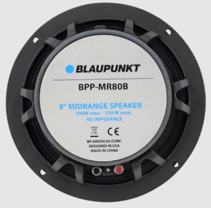 BLAUPUNKT BPP-MR80B 8-inch Midrange Car Audio Speaker 300 Watts Peak Power 4-Ohm Vocals Instrument Clarity Balanced Sound Reproduction