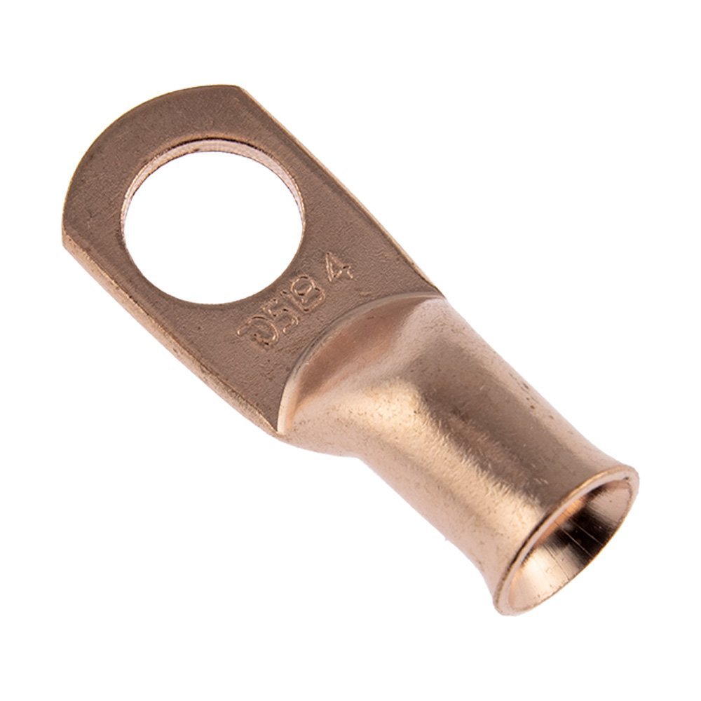 DS18 CCL/4 Heavy Duty Cable 4 Gauge Lugs Battery Cable Bare Copper Eyelets Tubular Ring Terminal Connectors, (10 Pack)