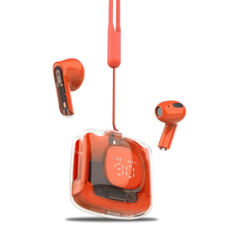MOONKI Sound MH-TWS50-ORG Earbud Rechargeable in-Ear Headphone BT5.3 WL Built-in Microphone Digital Display Case 4-Hour Playback Comfortable Design Compact Stylish Audio Reliable Performance Orange