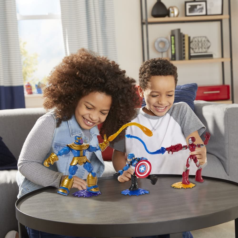 Hasbro Marvel Avengers Bend and Flex, Pack of 3 Flexible Figures with Iron Man, Captain America and Thanos, Includes 9 Accessories