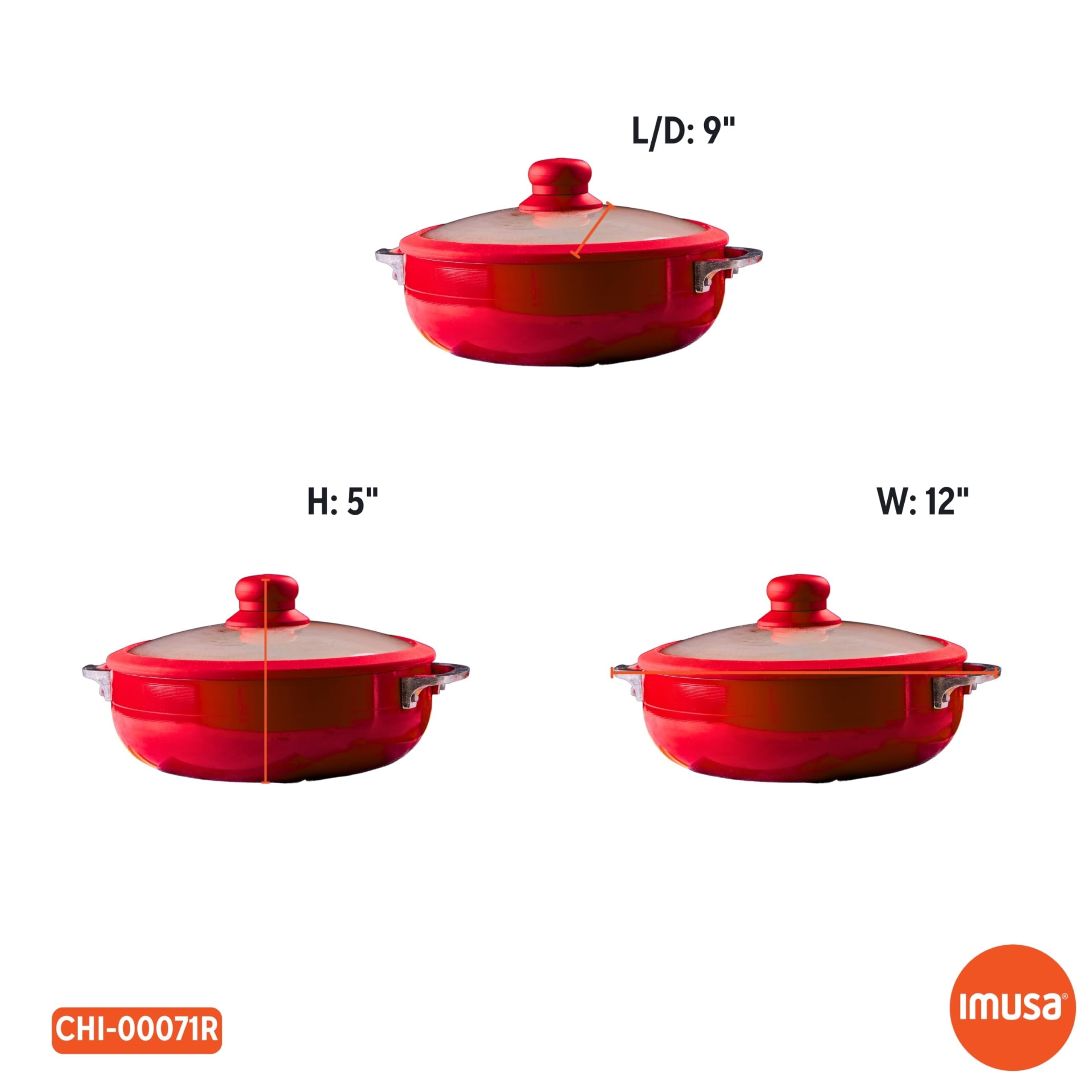 IMUSA USA 3.2Qt Red Ceramic Nonstick Caldero (Dutch Oven) with Silicone Rim & Glass Lid