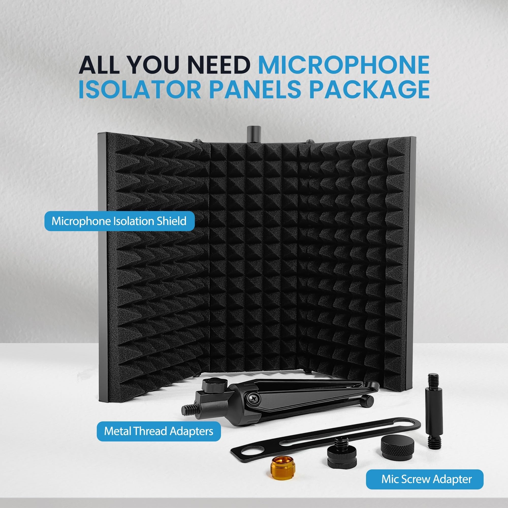 iDance Foldable Absorbent Microphone Isolation Shield, 3 Microphone Isolator Panels, Studio Recording Mic Vocal Isolation Shield, Foldable Sound Shield, Sound Isolator Panels for Recording