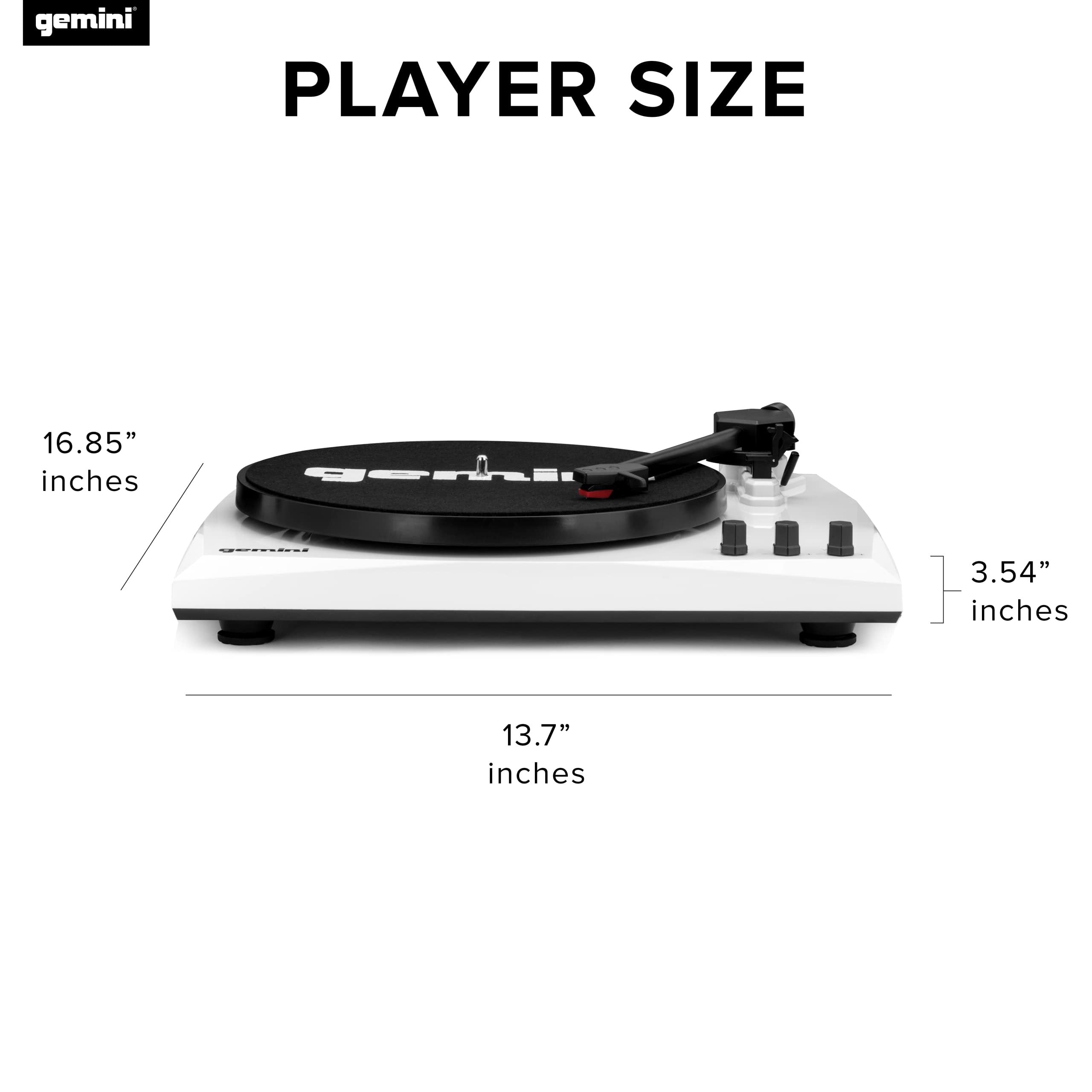 Gemini Sound TT-900-3-Speed Turntable with Bluetooth, 2-Way Stereo Speakers, and Pitch Adjustment (White)