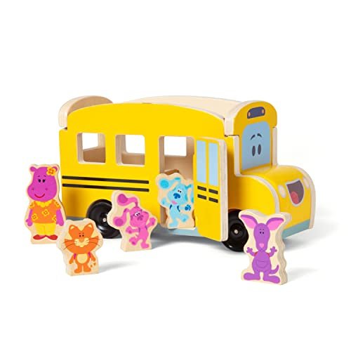 Melissa & Doug Blue's Clues & You! Wooden Pull-Back School Bus (9 Pieces)