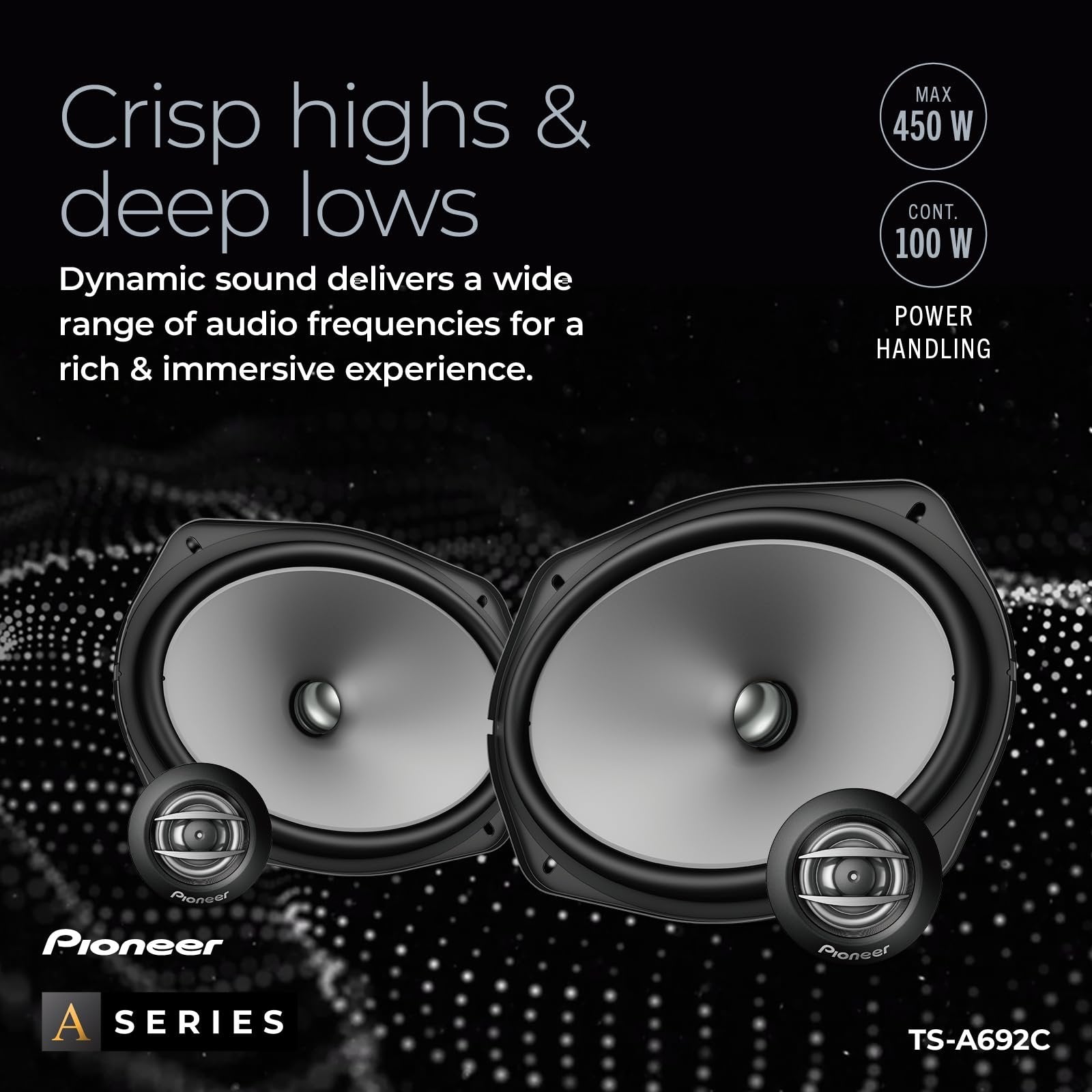 Pioneer TS-A692C A Series 6" x 9" 450 W Max Power, Carbon/Mica-Reinforced IMPP Cone, 20mm PI Tweeter - Component Speakers (Pair)