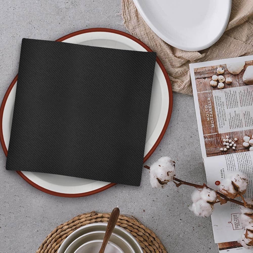 Premium Black Quilted Cloth-Like Dinner Napkin - 1/4 Fold (Pack of 30) - Absorbent Paper Napkin - Perfect for Any Occasion