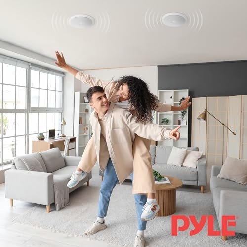 Pyle 6.5'' In-Wall/In-Ceiling Midbass Speakers (Pair) - 2-Way Woofer Speaker System Directable 1” Titanium Dome Tweeter Flush Mount Design w/ 65Hz - 22kHz Frequency Response 250 Watts Peak - PDIC60