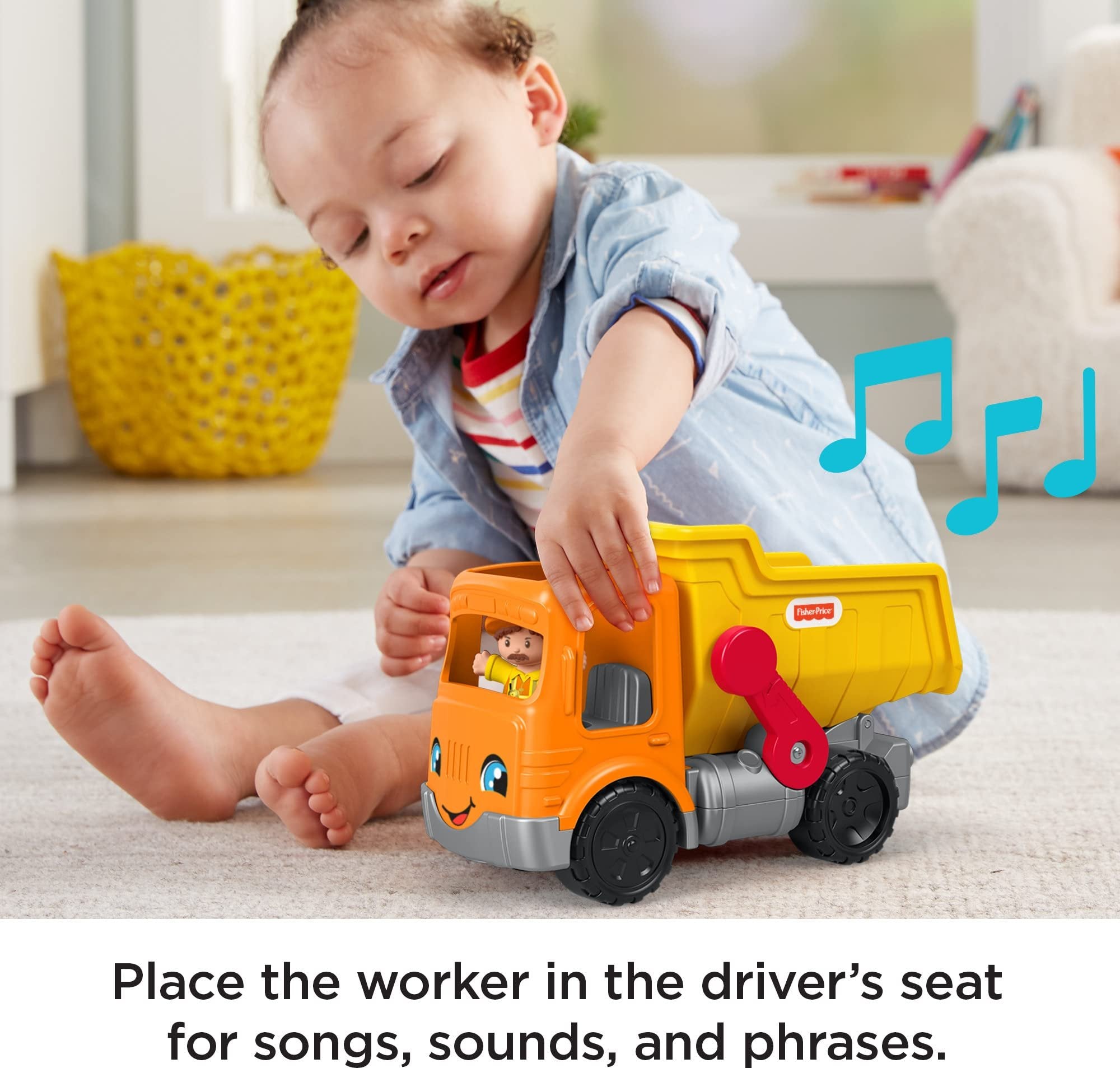 Fisher-Price Little People Toddler Construction Toy Work Together Dump Truck with Music & Sounds for Pretend Play Kids Ages 1+ Years