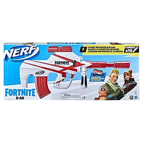 Nerf Fortnite B-AR Motorized Dart Blaster - Fortnite Converge Wrap, Motorized 10-Dart Blasting, 10-Dart Clip, 10 Official Elite Darts
