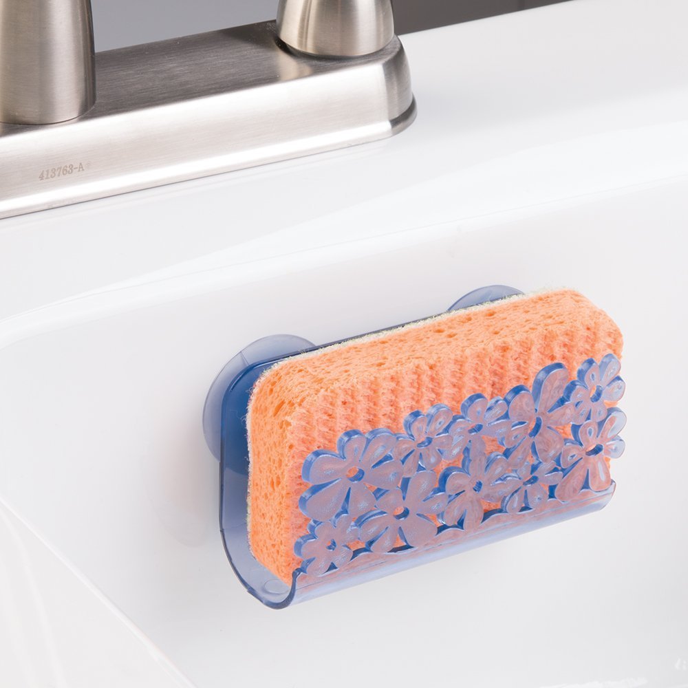InterDesign Blumz Kitchen Sink Suction Holder for Sponges, Scrubbers, Soap - Blue