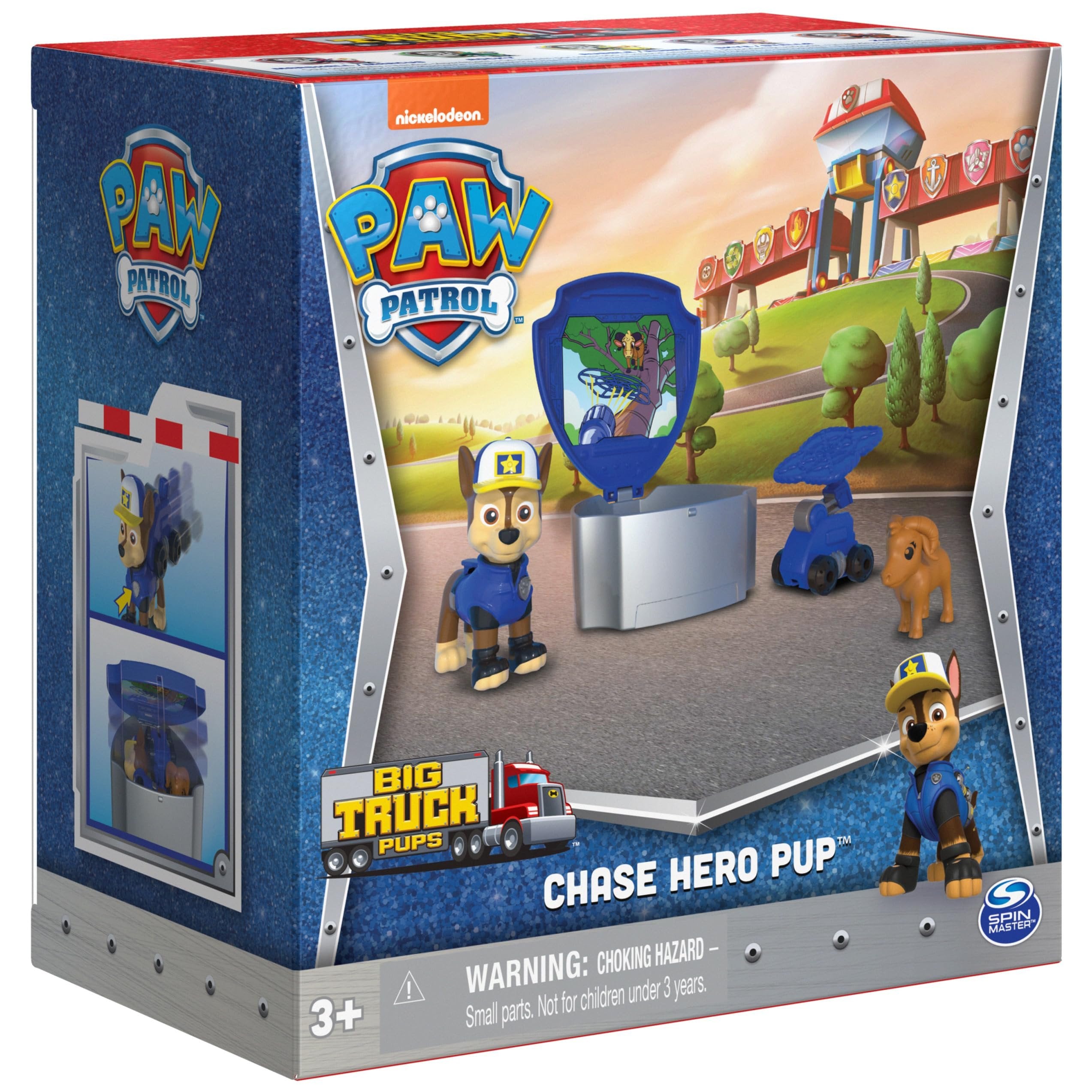 Paw Patrol, Big Truck Pups Chase Action Figure with Clip-on Rescue Drone, Command Center Pod and Animal Friend Kids Toys Ages 3 and up