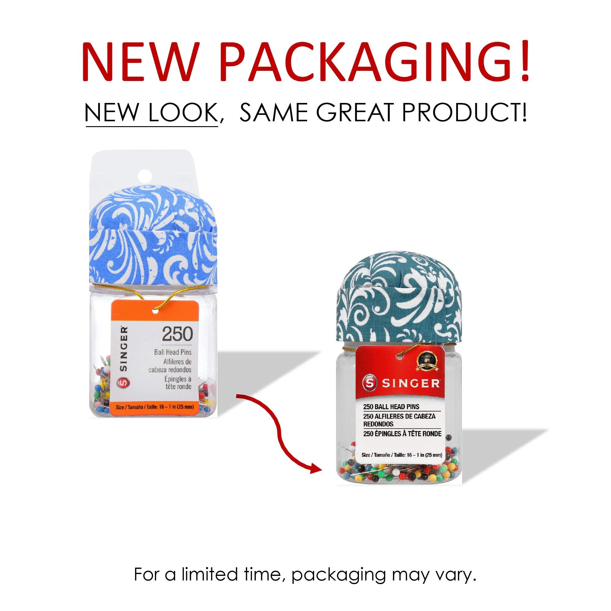 Singer 47040 1-Inch Ball Head Jar with Pin Cushion Lid, Multicolor