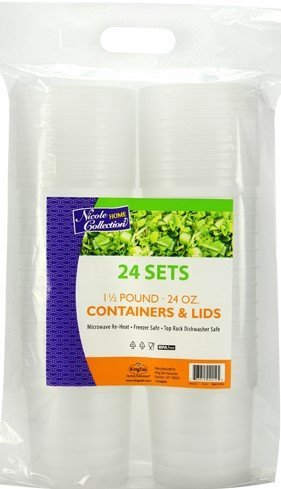Nicole Home Collection Deli Food Storage Containers with Lids, 24-Ounce, 24-Pack, Leak Proof, Airtight, Microwave & Dishwasher Safe, Stackable, Reusable, And BPA Free