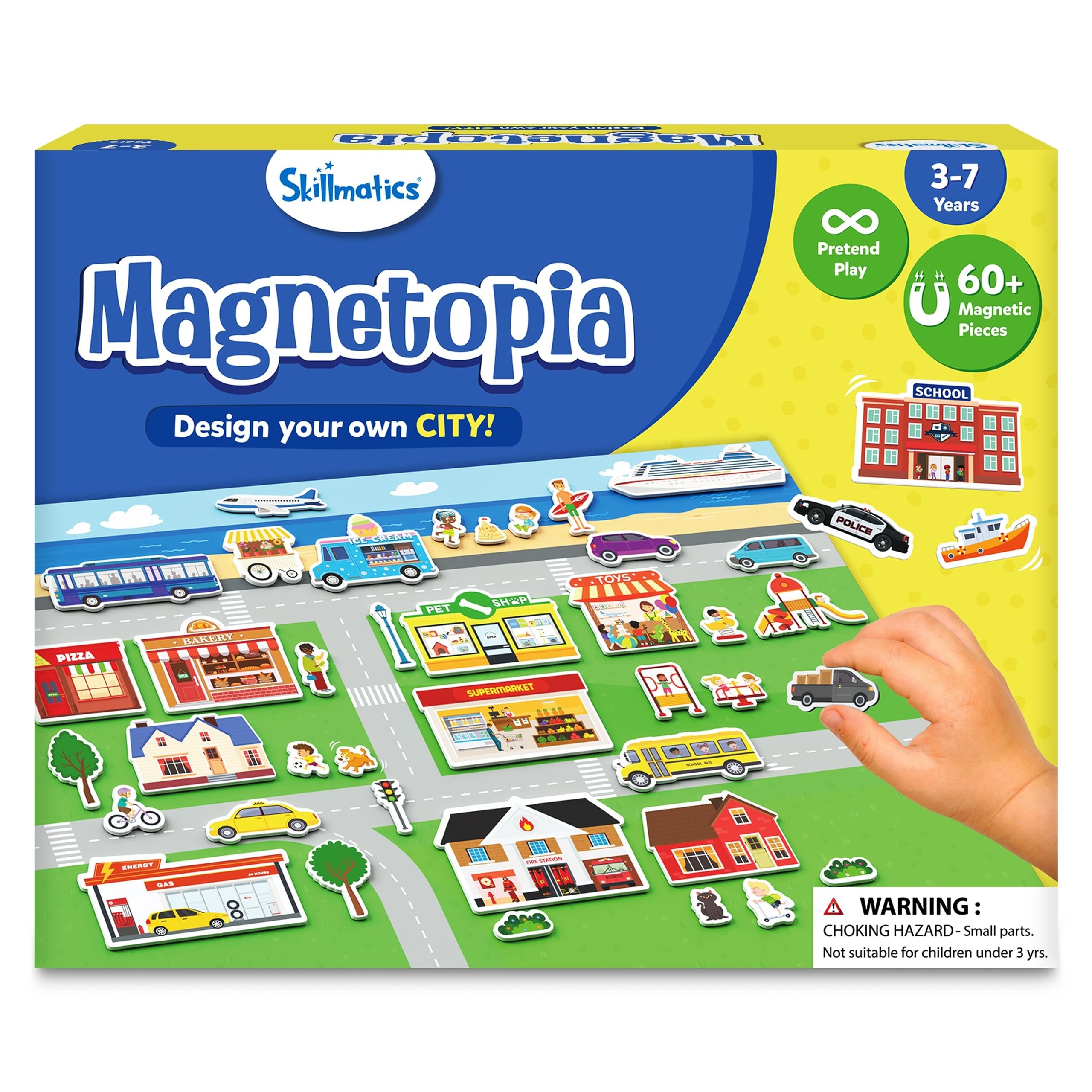 Skillmatics Creative Toy Magnetopia - Design Your City, Interactive Pretend Play Set for Kids, Toddlers, 60+ Magnetic Pieces, Preschool Learning Game, Gifts for Boys & Girls Ages 3, 4, 5, 6, 7