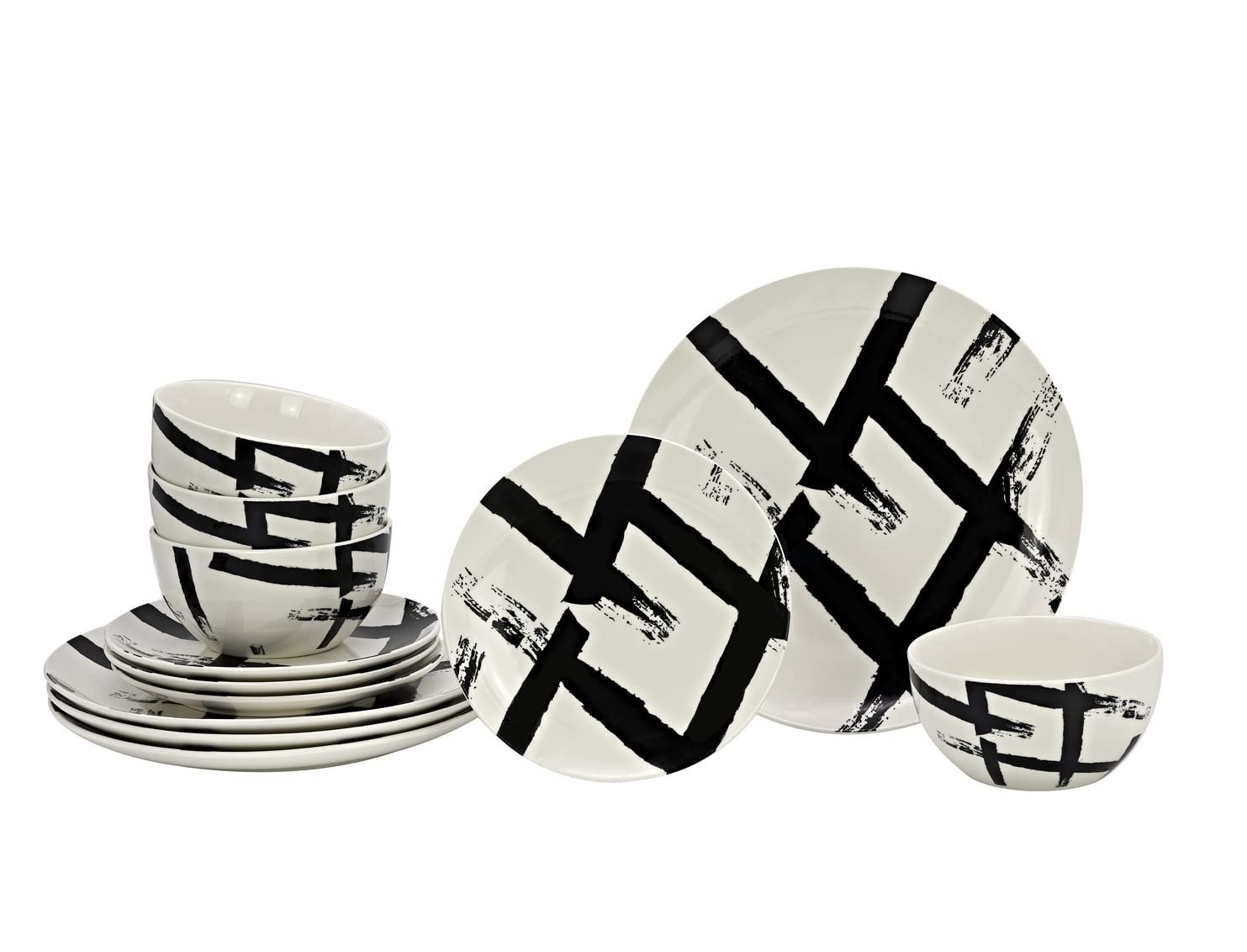 Godinger Dinnerware Set Dinner, Salad Plate, and Soup Bowl Grafite - 12 Piece set
