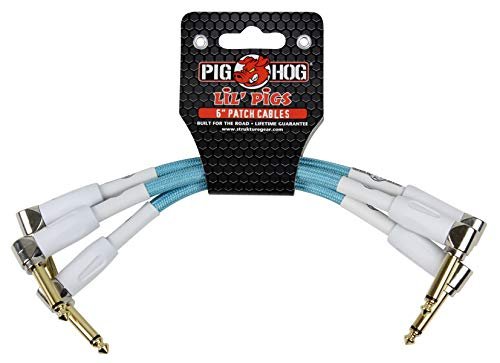 Pig Hog PHLIL6CC Lil' Pigs Right-Angle 1/4" Vintage Orange Cream Instrument Patch Cables, 6" (3 Pack)