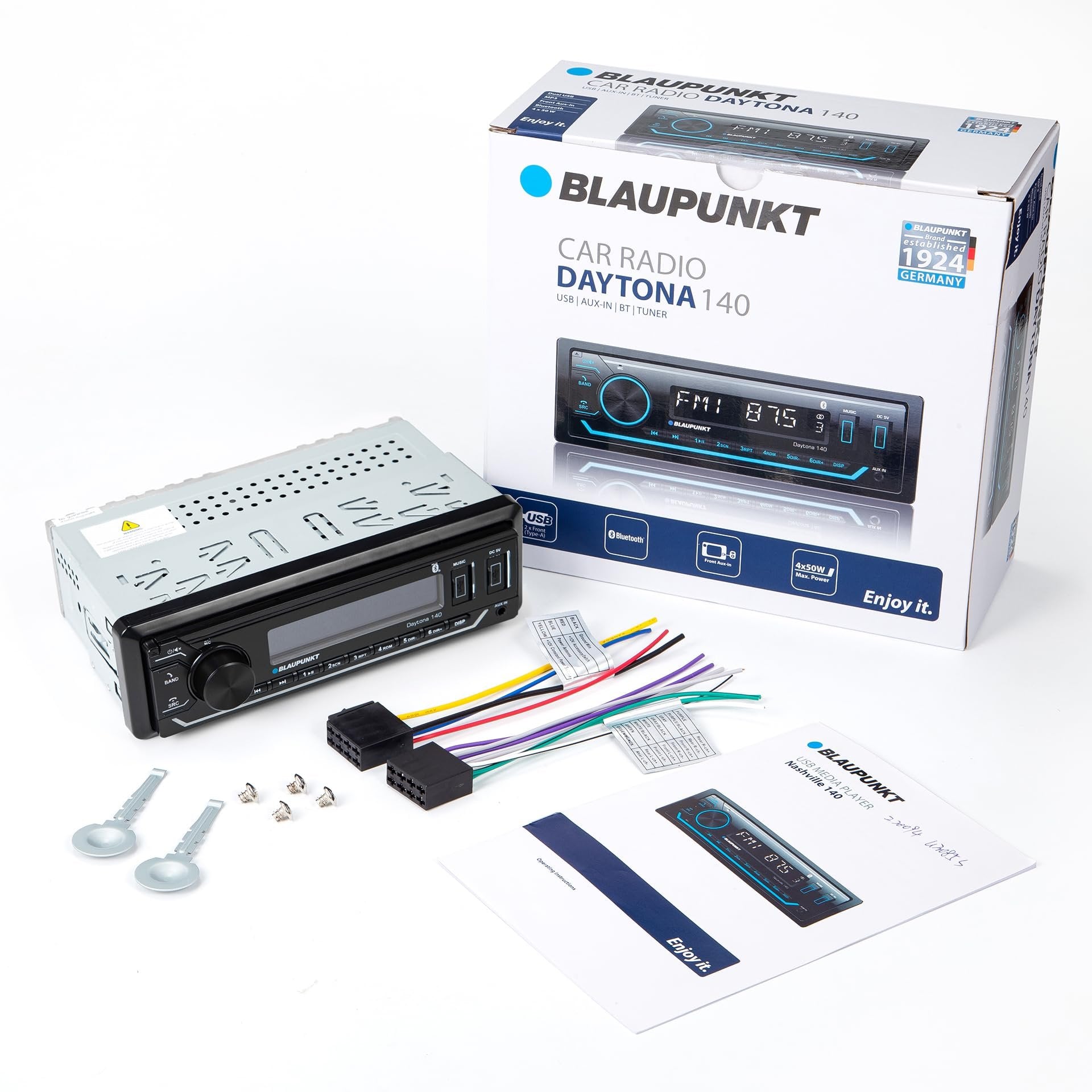 BLAUPUNKT DAYTONA140 BT - 4 X 40W Stereo Digital USB Media Player, Receiver with Bluetooth, Detachable Panel, 7 Color Back Light, Equalizer, 2 Front USB, SD Card Slot and Hook Up to Amplifier