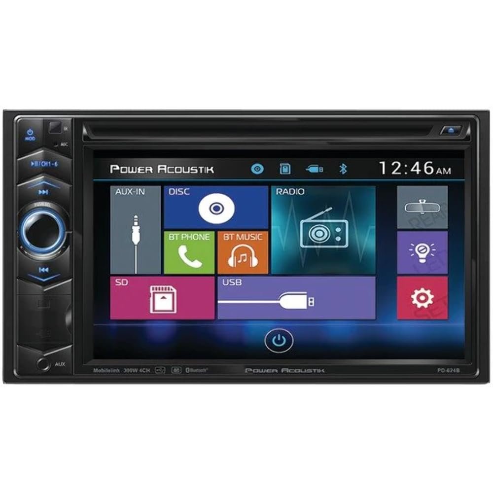 Power Acoustik PD-624B 6.2" Double-DIN in-Dash LCD Touchscreen DVD Receiver with Bluetooth