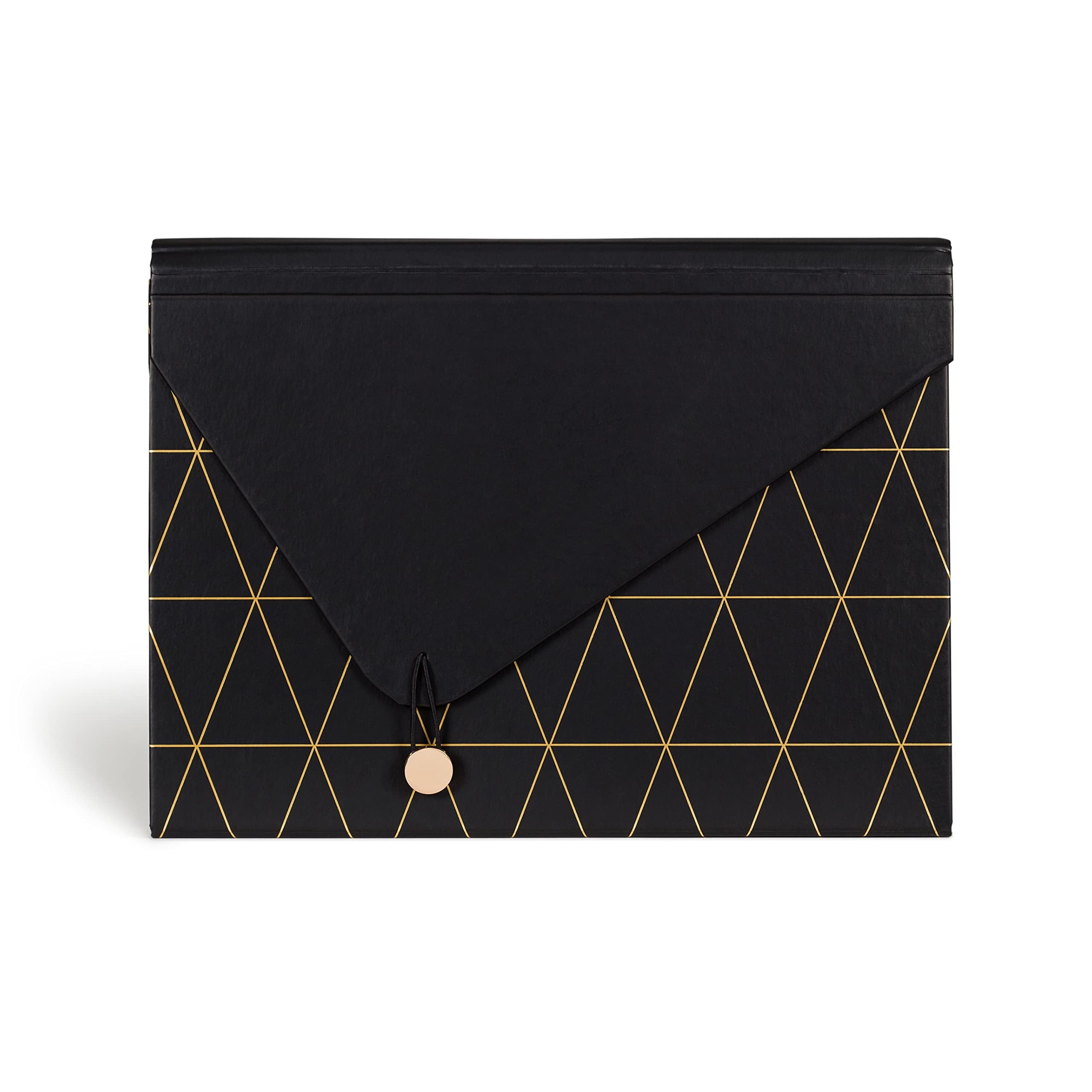 U Brands 13-Pocket Expanding File Folder, Office Supplies, Black and Gold Geometric, Brass Hardware, FSC Certified