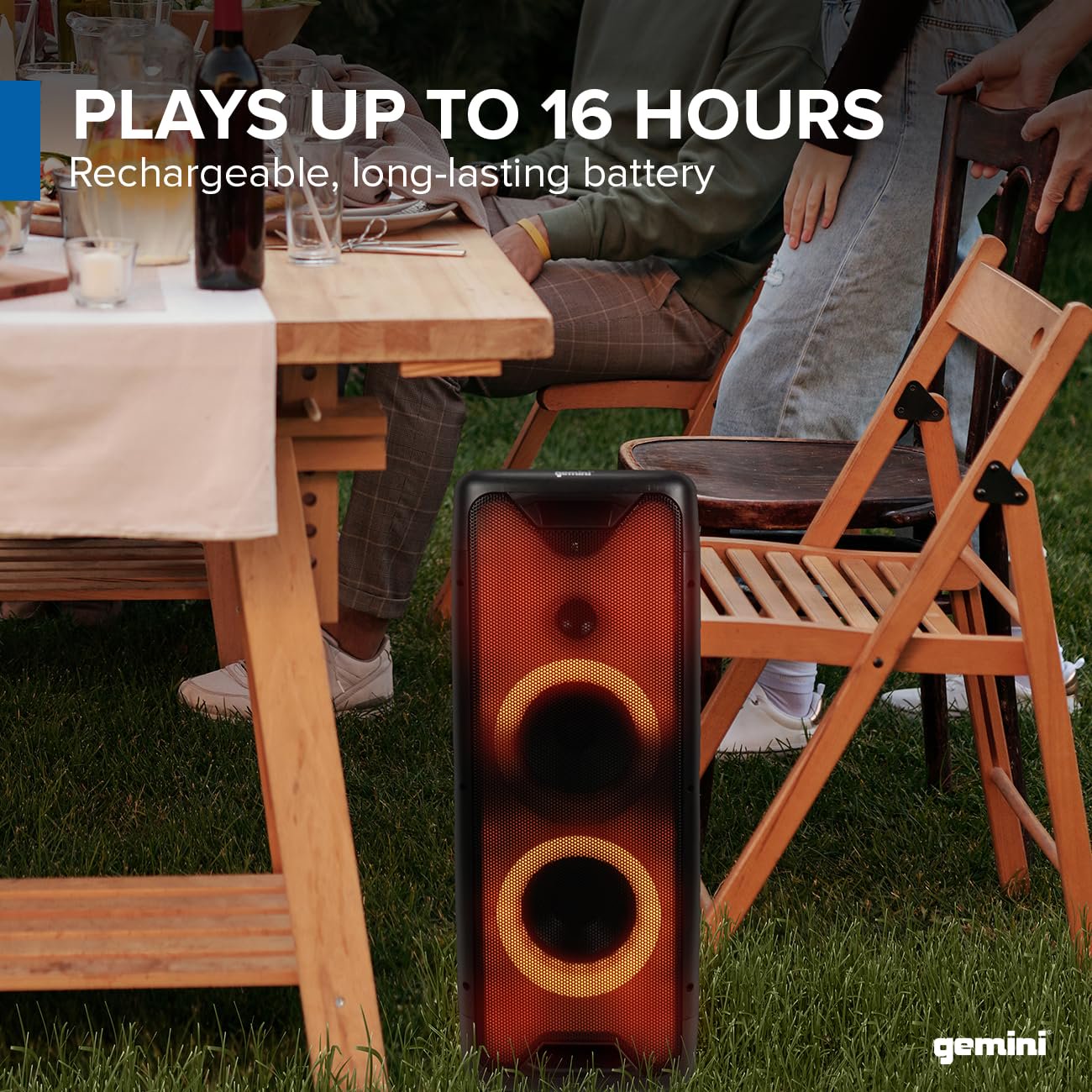 Gemini Bluetooth Party Speaker 800W with LED Lights, Dual 6.5” Woofers, Mic & Guitar Inputs, TWS Pairing, USB/FM/AUX/Bluetooth Playback, 16 Hr Battery – Portable Speaker for Parties (GLS-550)
