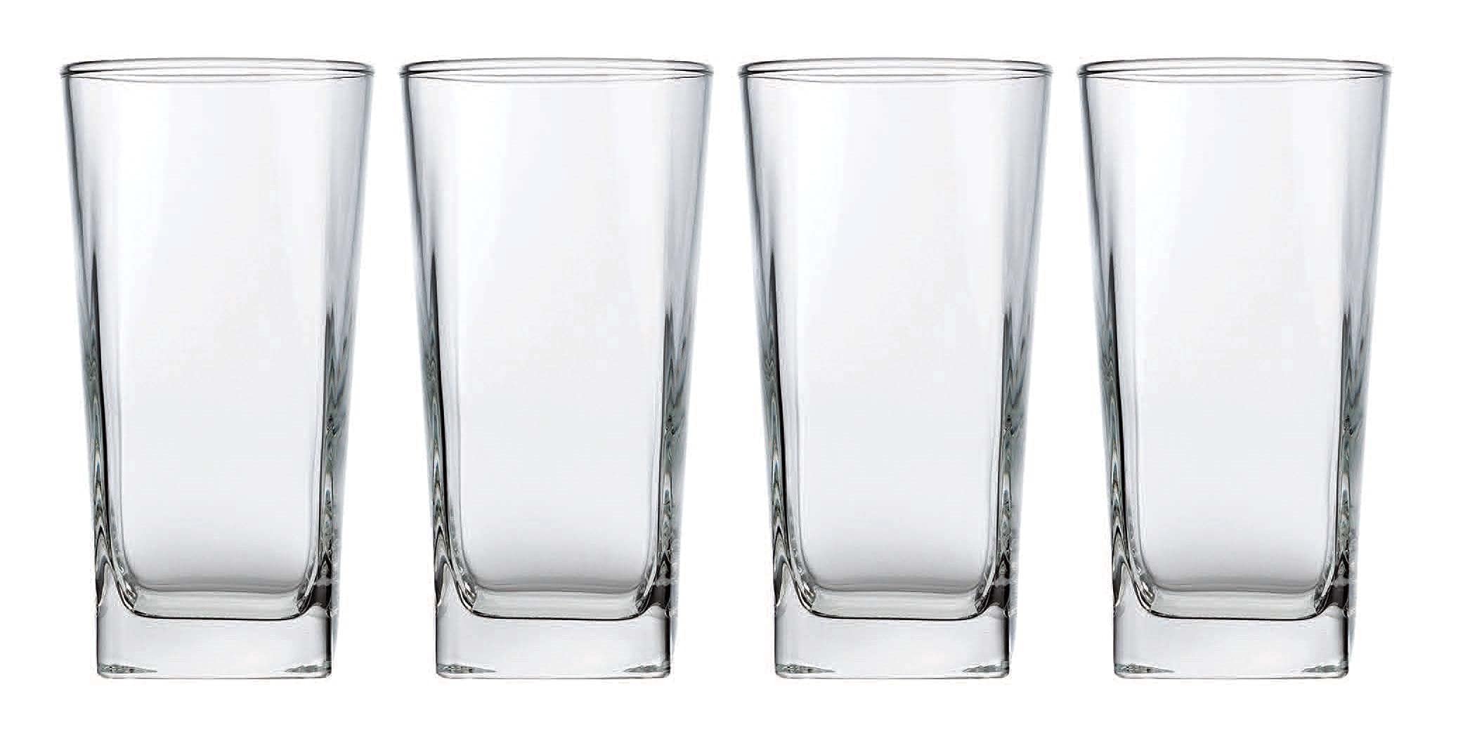 Home Essentials & Beyond Highball Glasses 16 Oz. Set of 4 Tall Square Glass Cups Premium Quality Beverage Cooler Glassware. Uses for Bar Glasses, Water, Juice, and Cocktails.