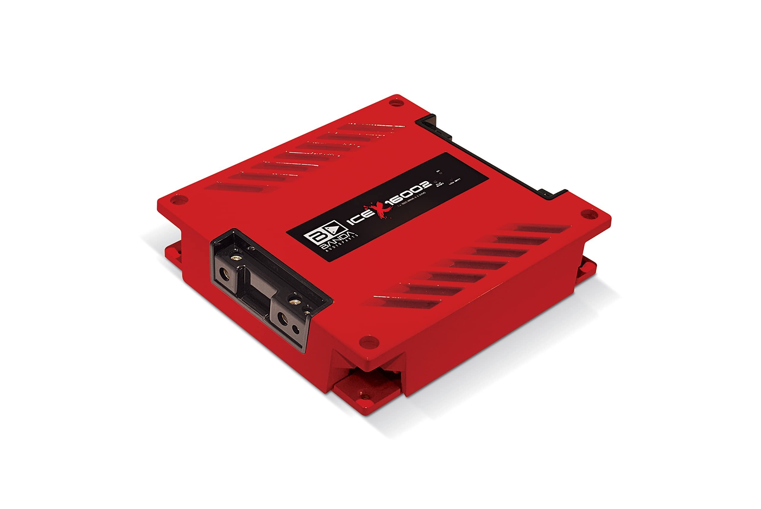 1-Ch. Vehicle Audio Bass Amplifier - 1900W High-Powered Mono Bass Amp w/Subsonic Filter and Low Pass Filter Stable at 2 ohms, LED Indicators, Sound Specialization, Red - BANDA ICEX1600.2RED