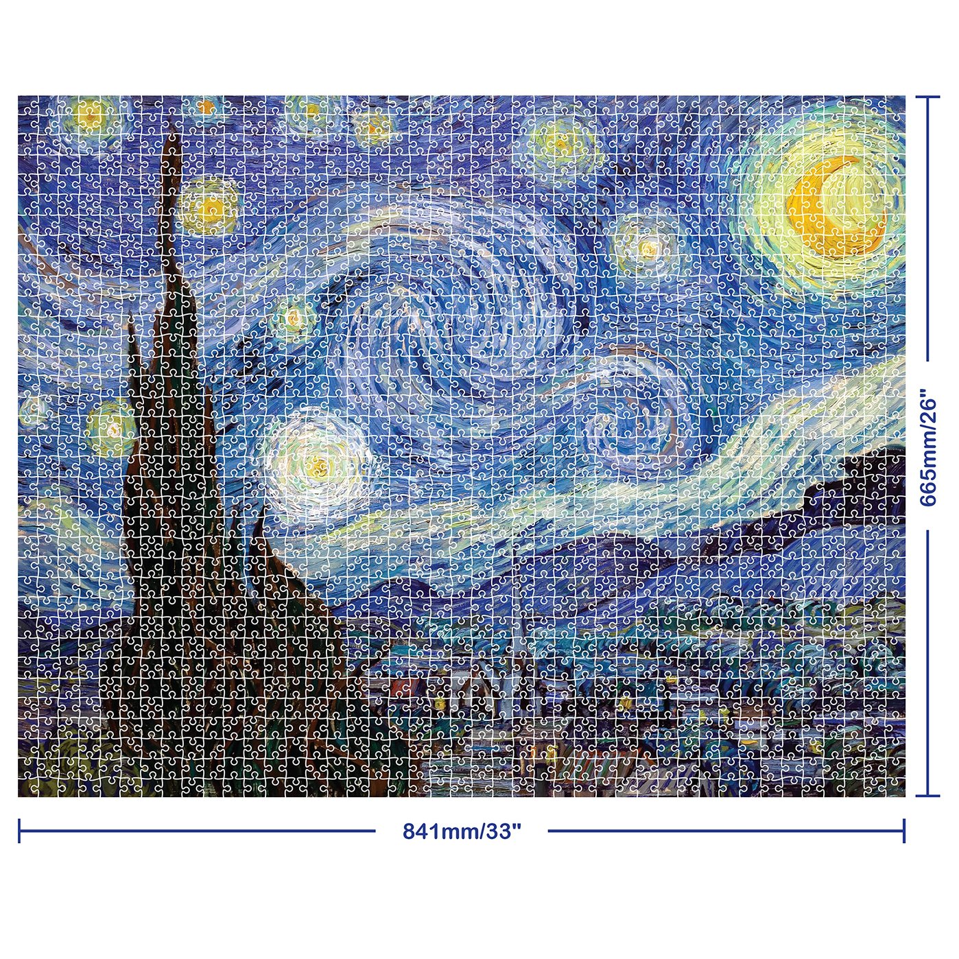 Mindbogglers Gold 1500-Piece Jigsaw Puzzle: Starry Night by Van Gogh - Jigsaws for Adults - Deluxe Jigsaw Puzzles - 33x26in - Intricate Puzzles - Advanced Jigsaws - Hobbies - Gold Foil Jigsaw Puzzles